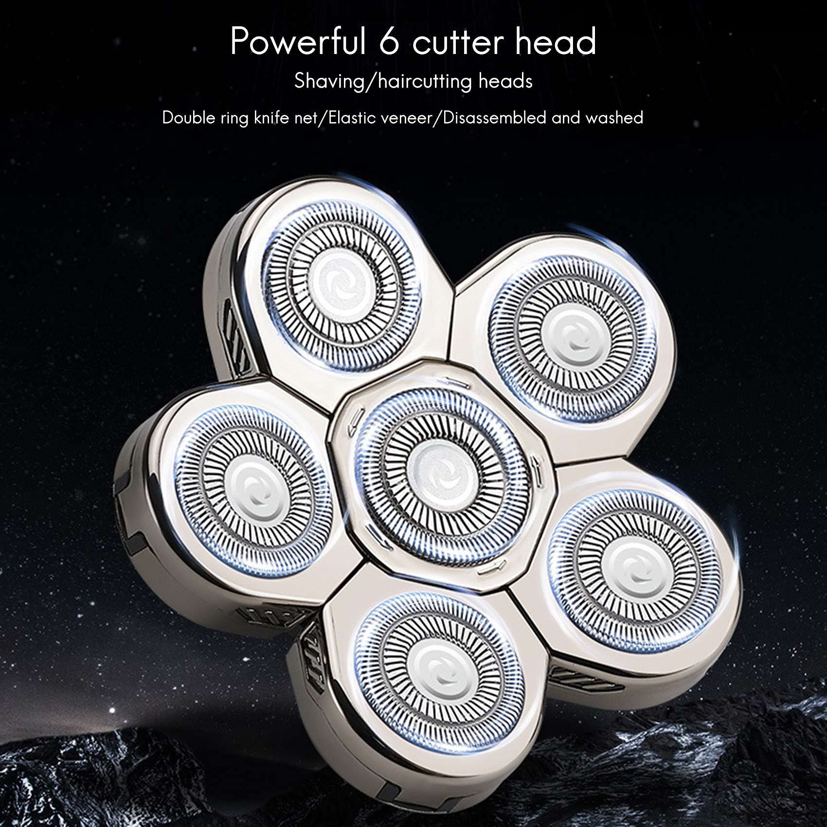 TRJGTAS Men's Electric Shaver Replacement Heads – 6-Blade Precision Razor Heads for Bald & Black Beards – Perfect for Travel, Home & Office Grooming