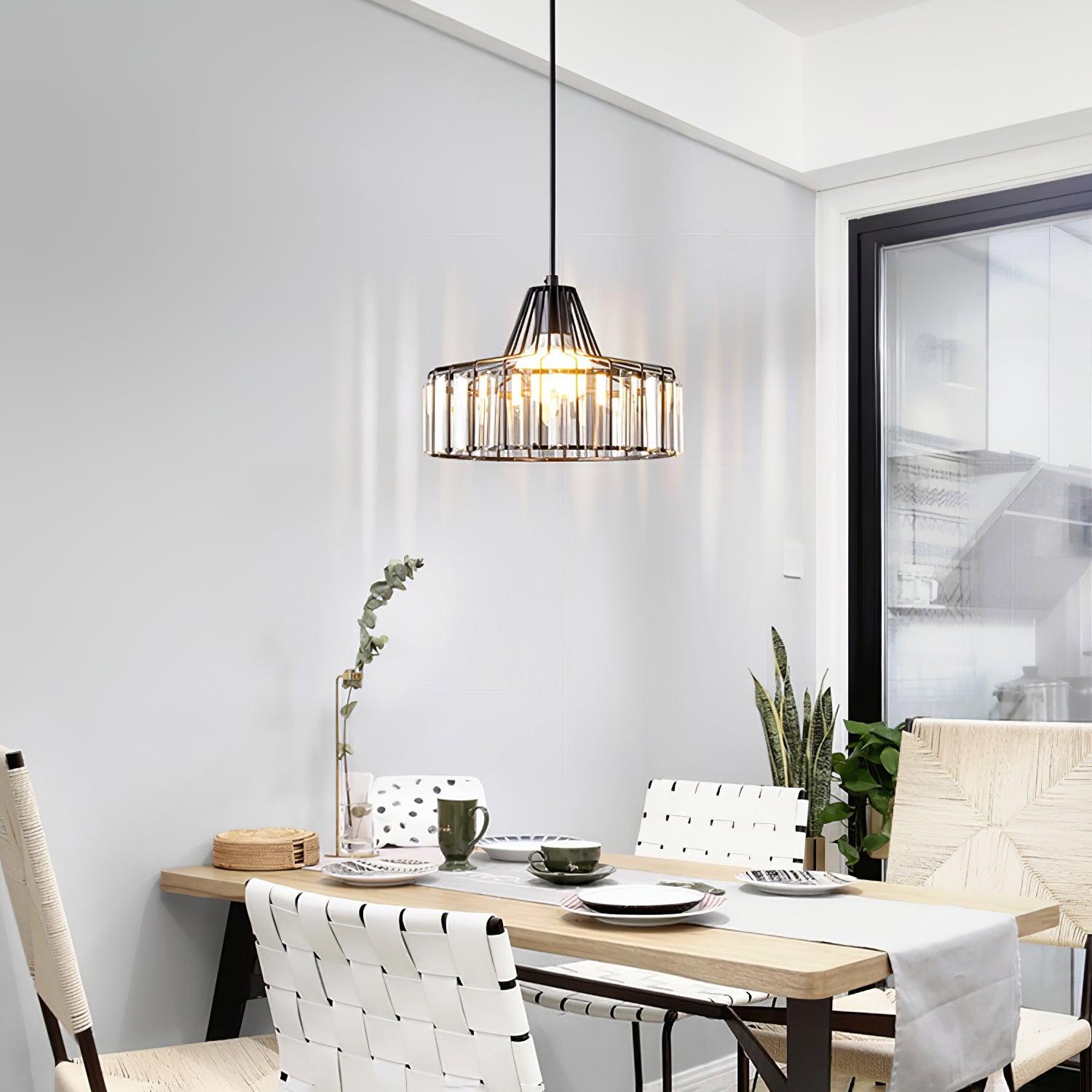 Handmade Crystal Drum Pendant Light - Modern Glass Chandelier for Dining Room, Bedroom & Living Room Decor