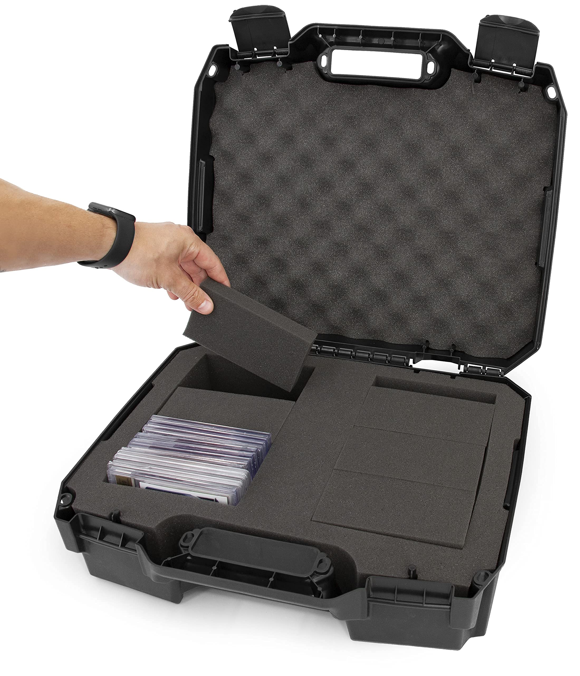 CASEMATIX Graded Card Case - Heavy Duty Storage Box for 60+ BGS PSA FGS SGC Graded Sports Cards | Impact Resistant Dual Foam Slots | Perfect for Collectors, Trading & Display - Portable Card Protector for Conventions & Travel