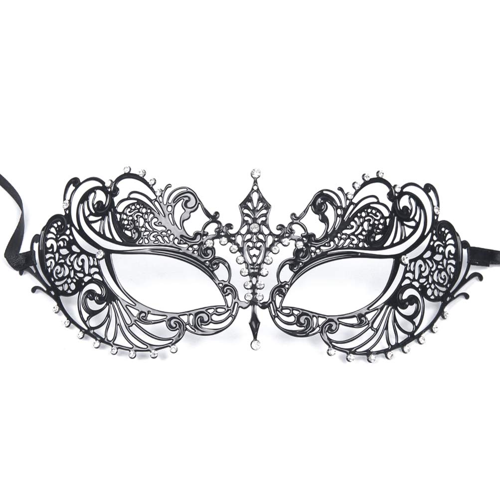 ULTNICE Venetian Metal Masquerade Mask for Women - Elegant Black Halloween Costume Ball Party Accessory | Perfect for Masquerade Balls, Halloween Parties, and Themed Events