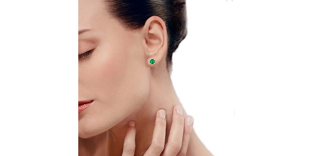 Inspereza 18KT Gold Round Gemstone & White Diamond Solitaire Stud Earrings (6.2mm Earrings with 5.5mm Gemstone) - Perfect for Weddings, Anniversaries & Special Occasions