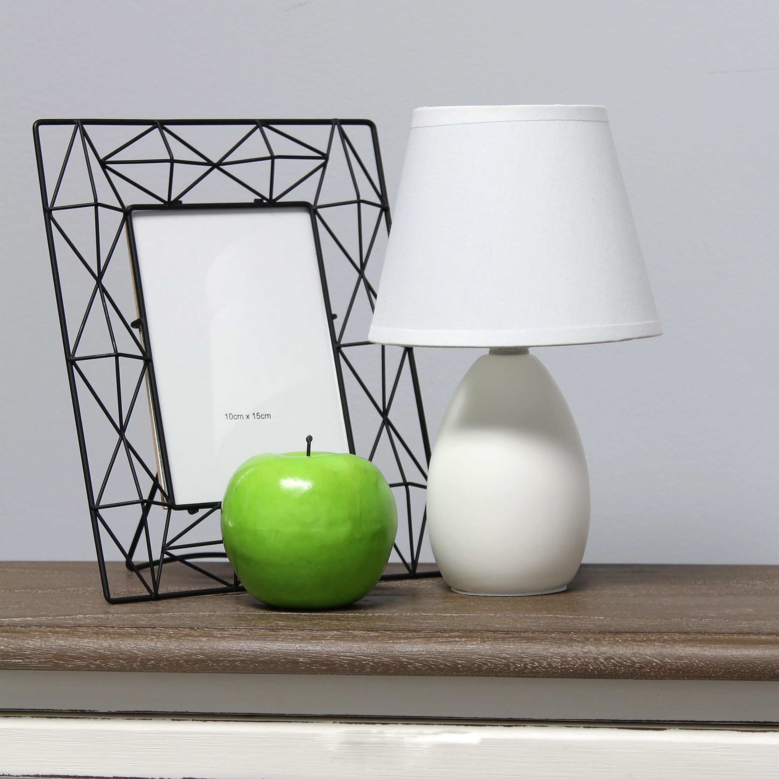 Simple Designs LT2009-OFF Mini Egg Oval Ceramic Table Desk Lamp in Off White - 5.51 x 5.51 x 9.45 Inches - Perfect for Bedroom Nightstand, Office Desk, or Living Room Accent Lighting