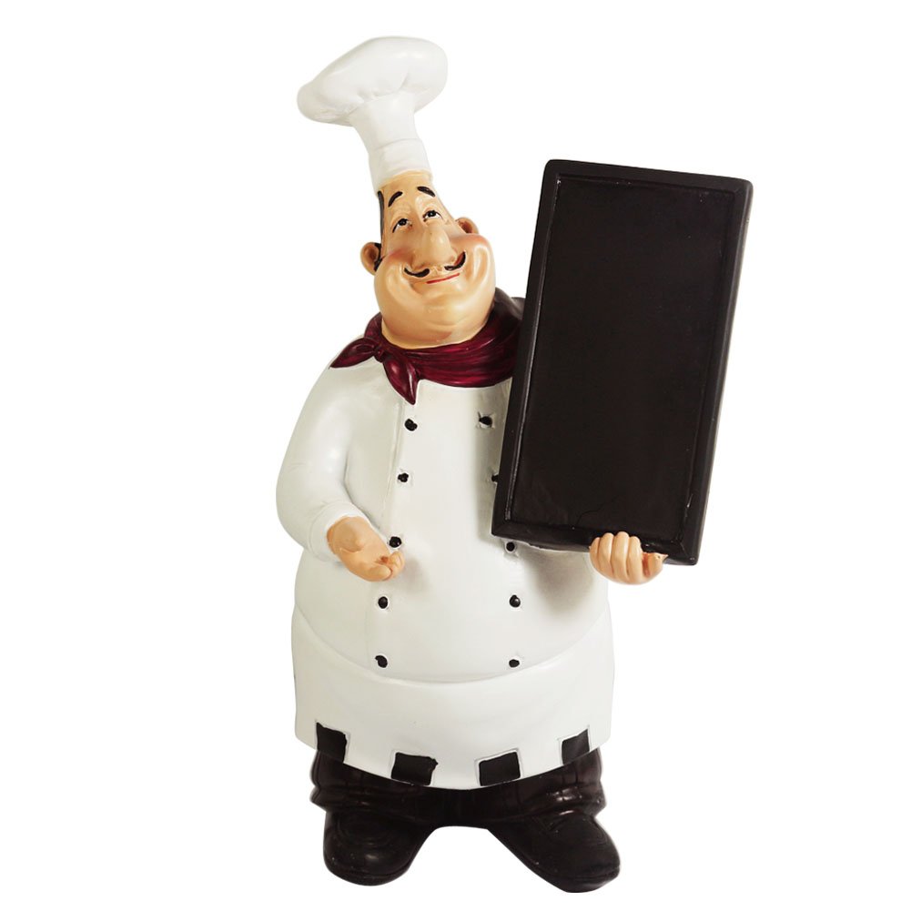 KiaoTime 98915HB Italian Chef Figurine - Handcrafted Kitchen Decor with Chalkboard Countertop - Collectible Chef Statue for Home & Restaurant Decor - Perfect for Kitchen Counter, Dining Room Display & Gift Giving