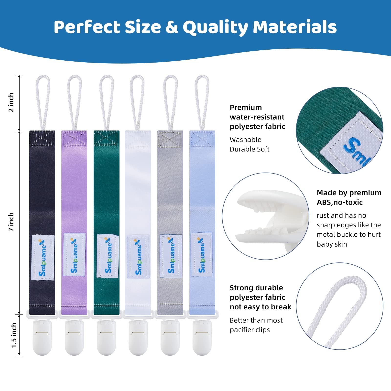 6 Pack Stylish Pacifier Clips for Baby Boys & Girls - Universal Lightweight Binky Holder with Secure Clips, Fits Most Pacifiers & Teething Toys - Perfect Baby Shower Gift & Daily Use for Strollers, Car Seats & Diaper Bags (Cool Color Set)