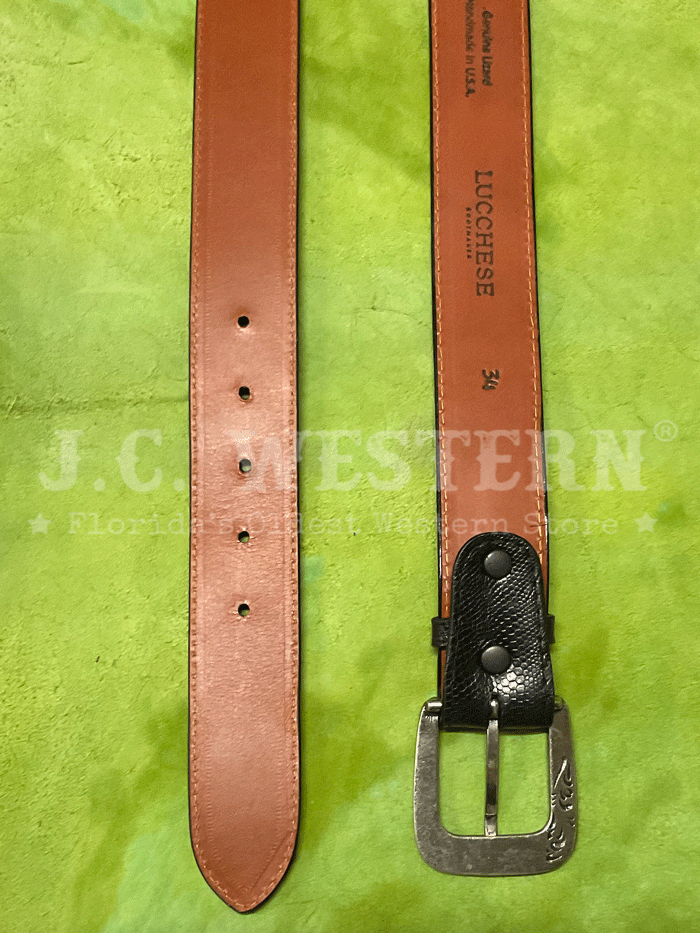 Lucchese W8011 Men's Classic Lizard Western Belt - Genuine Leather Dress Belt for Cowboy Boots & Western Wear - Black