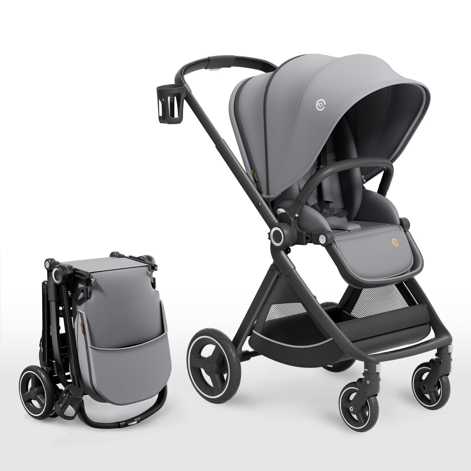 ELITTLE EMU Reversible Baby Stroller - Full-Size Toddler Stroller with Full Recline Cockpit, Compact Design for 0-36 Months Newborns | All-Terrain Stroller for City Walks, Outdoor Adventures & Travel | Perfect for Shopping, Park Visits & Family Outings (Gray)