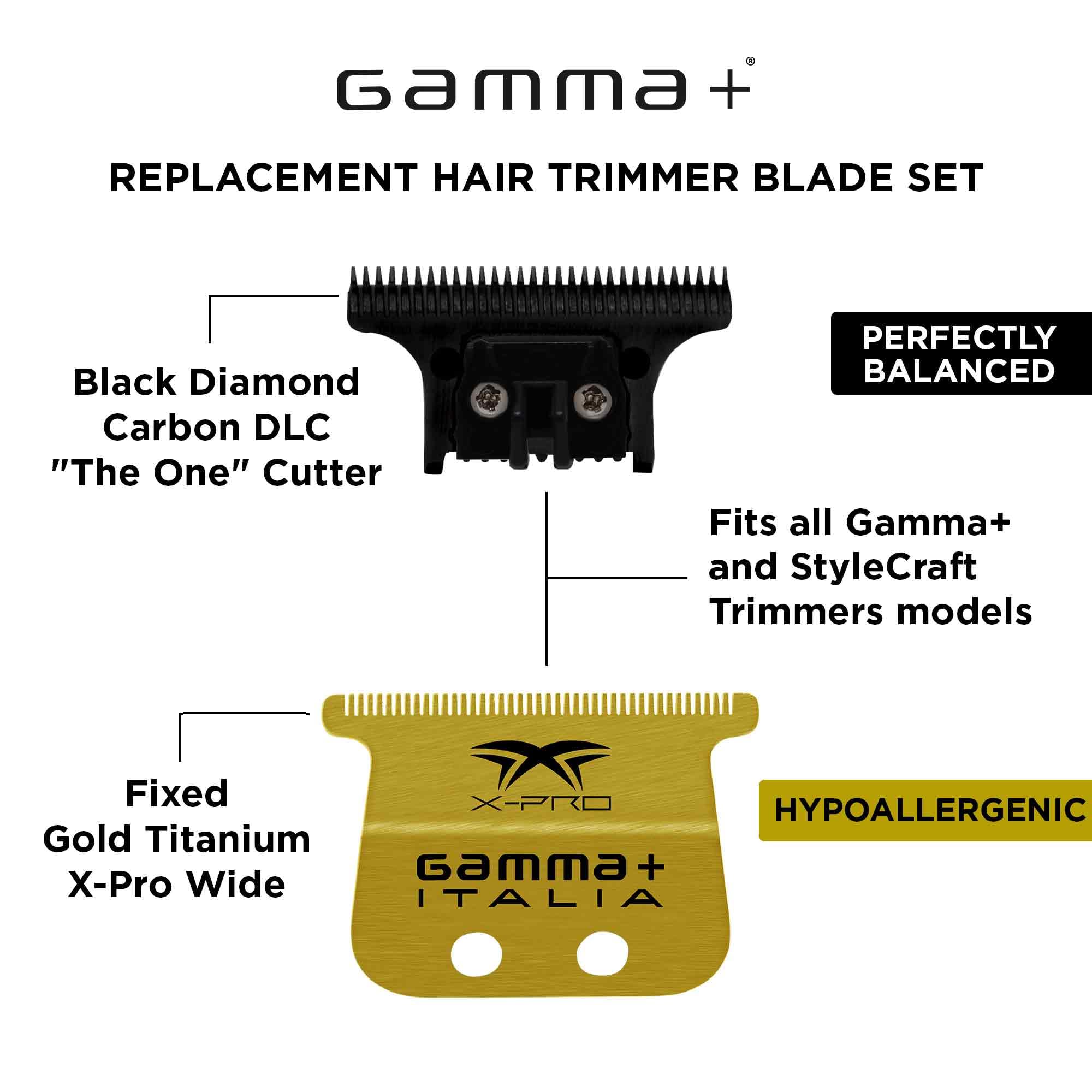 GAMMA+ Replacement X-Pro Wide Gold Titanium Blade with Black Diamond - Premium Trimmer Set for Professional Hair Cutting & Grooming | Perfect for Barbers, Stylists & Home Use