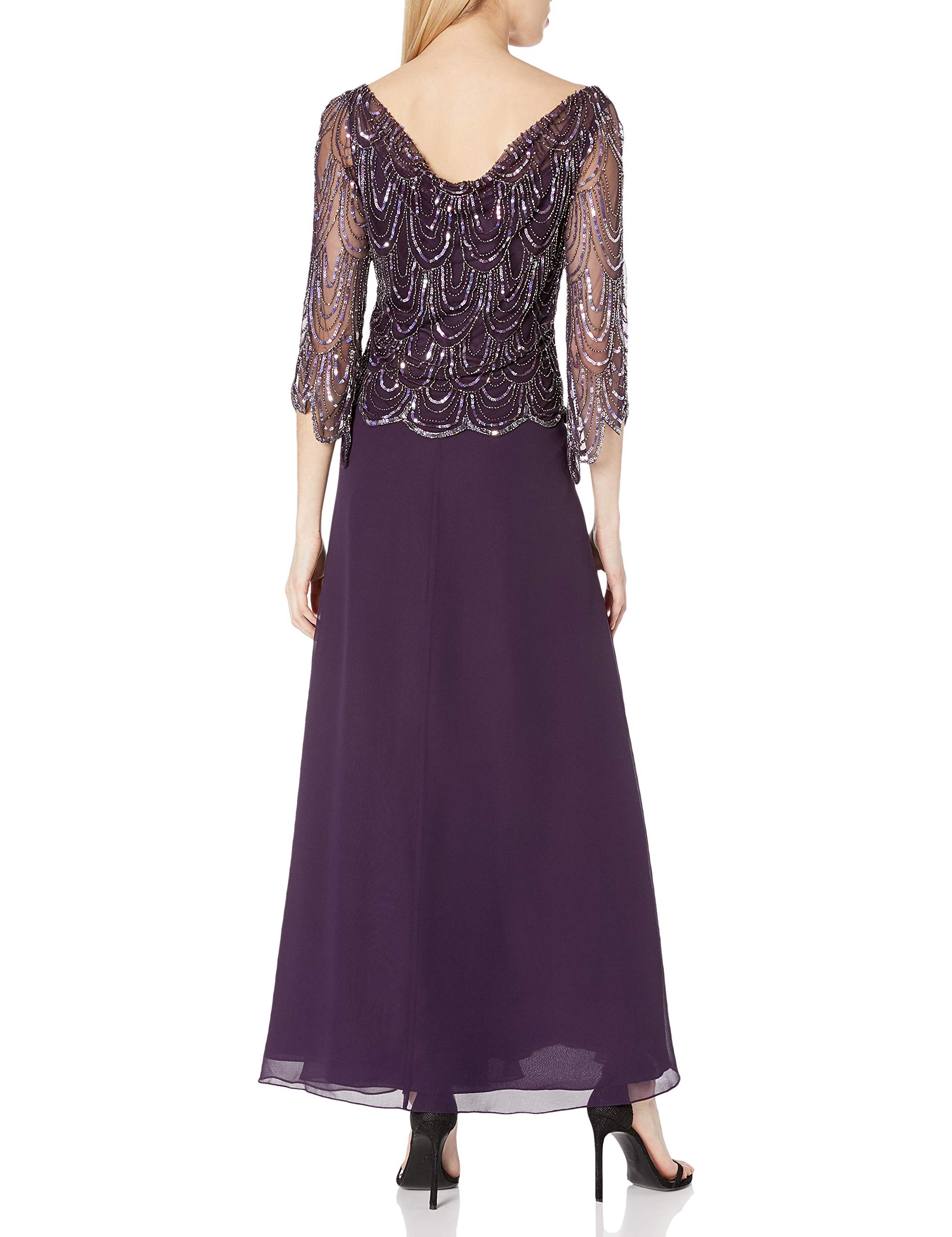 J Kara Women's Plus Size 3/4 Sleeve Scallop Beaded Pop Over Gown - Elegant Evening Dress for Parties, Weddings & Special Occasions