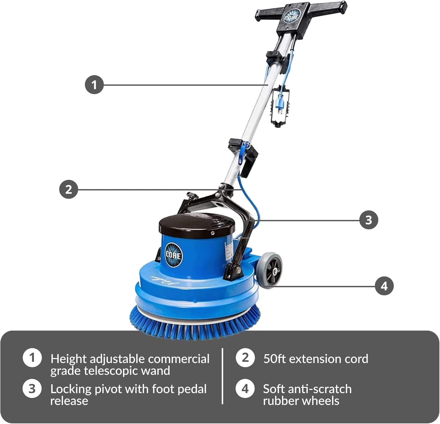 Prolux Core 15 Heavy Duty Commercial Floor Buffer Machine - Single Pad Polisher & Scrubber for Hardwood, Tile & Concrete Floors - Ideal for Warehouses, Gyms & Commercial Cleaning
