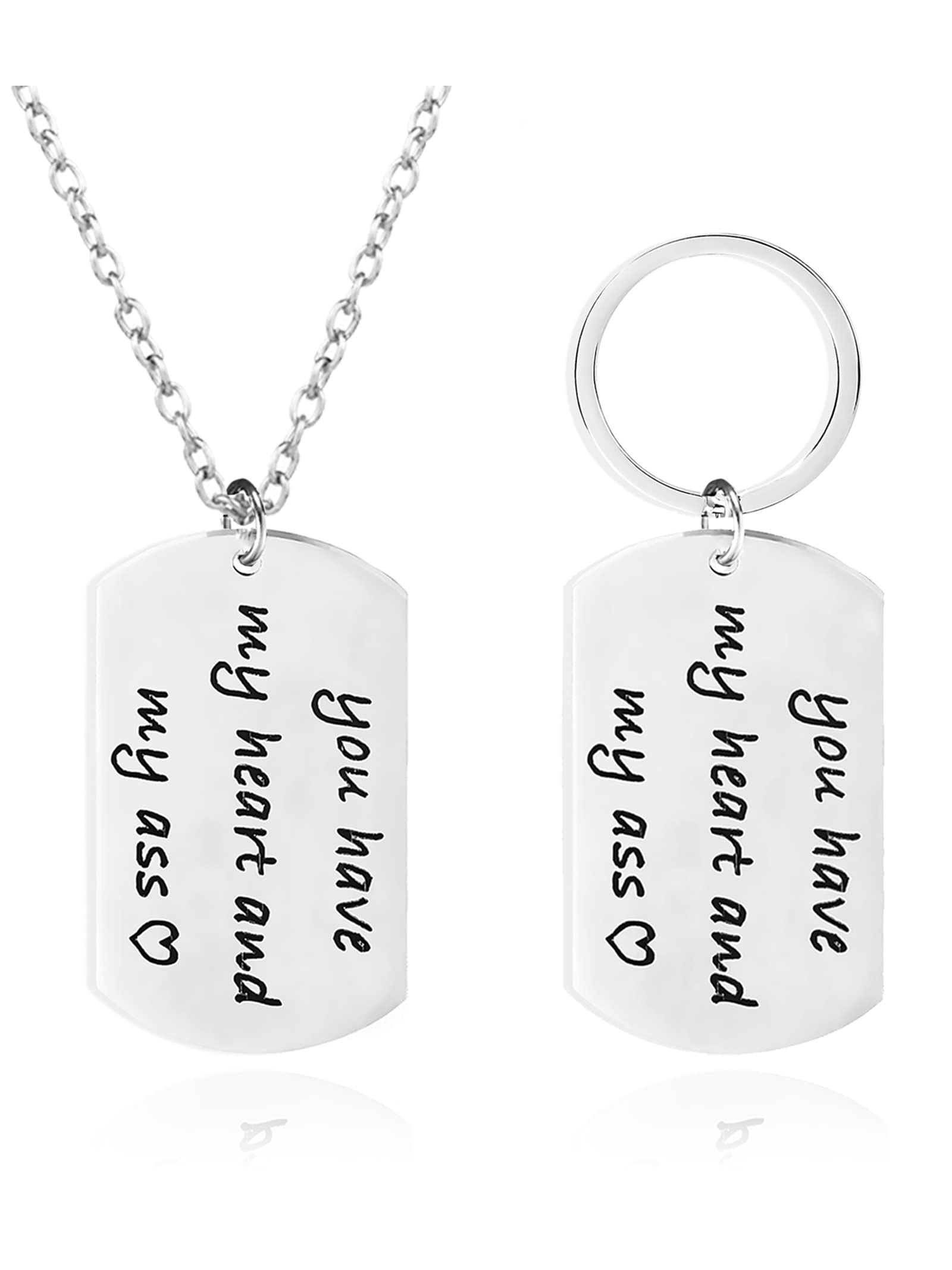 Valentine's Day Gifts for Husband from Wife - Silver & Copper Keychain Necklace Set - Romantic Anniversary Present - Perfect for Couples, Weddings & Special Occasions