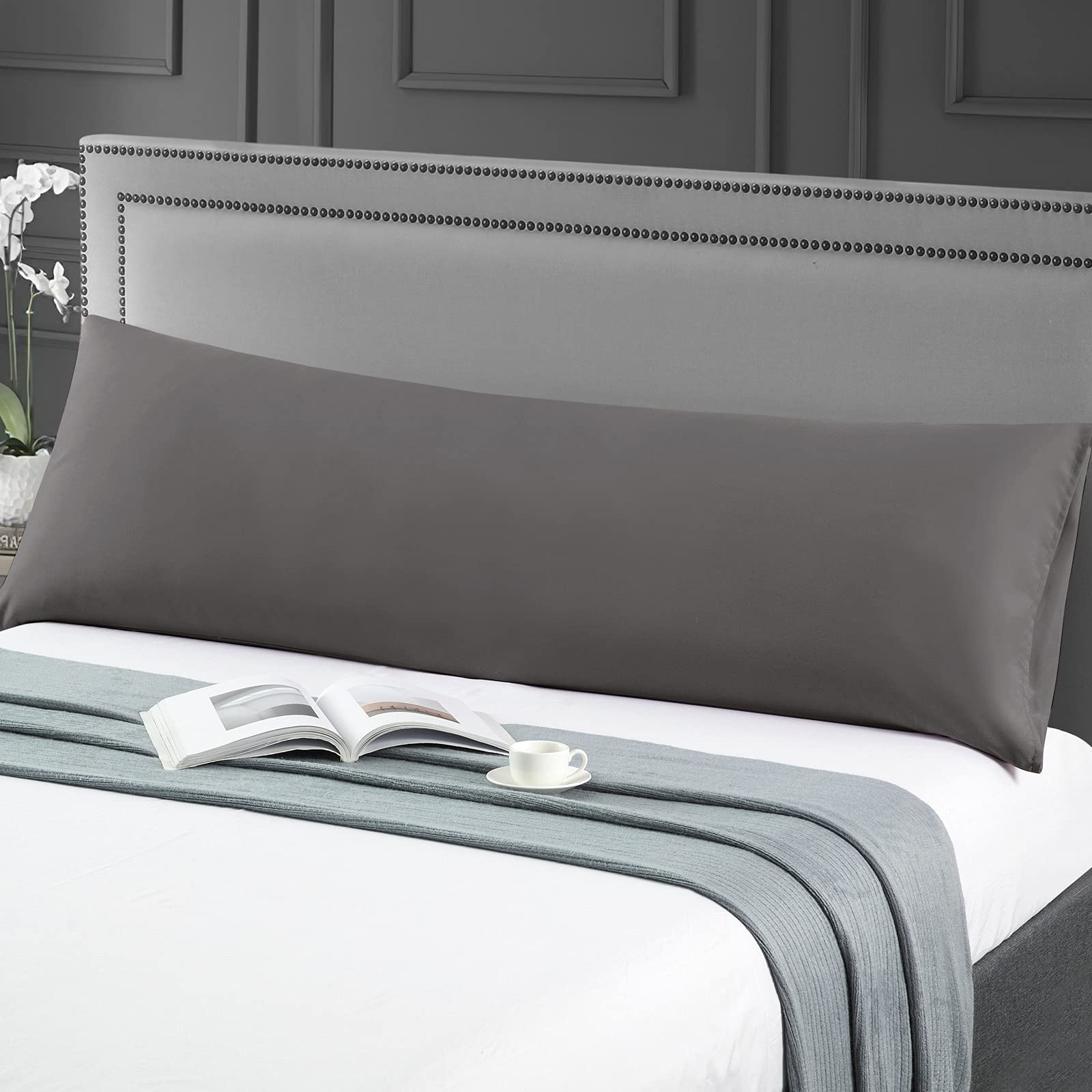 Premium 2 Pack 1800 Thread Count Microfiber Body Pillowcases - 20x54 Inch Dark Grey Pillow Covers with Envelope Closure | Ultra Soft & Breathable | Perfect for Pregnancy Support, Back Pain Relief & Side Sleepers