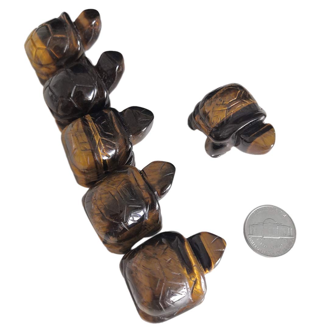 2 Pcs Natural Tiger's Eye Carved Tortoise Figurine - 1.5 Inch Healing Stone for Home Decor, Office Desk, Feng Shui & Meditation - Gemstone Animal Sculpture for Positive Energy & Spiritual Balance