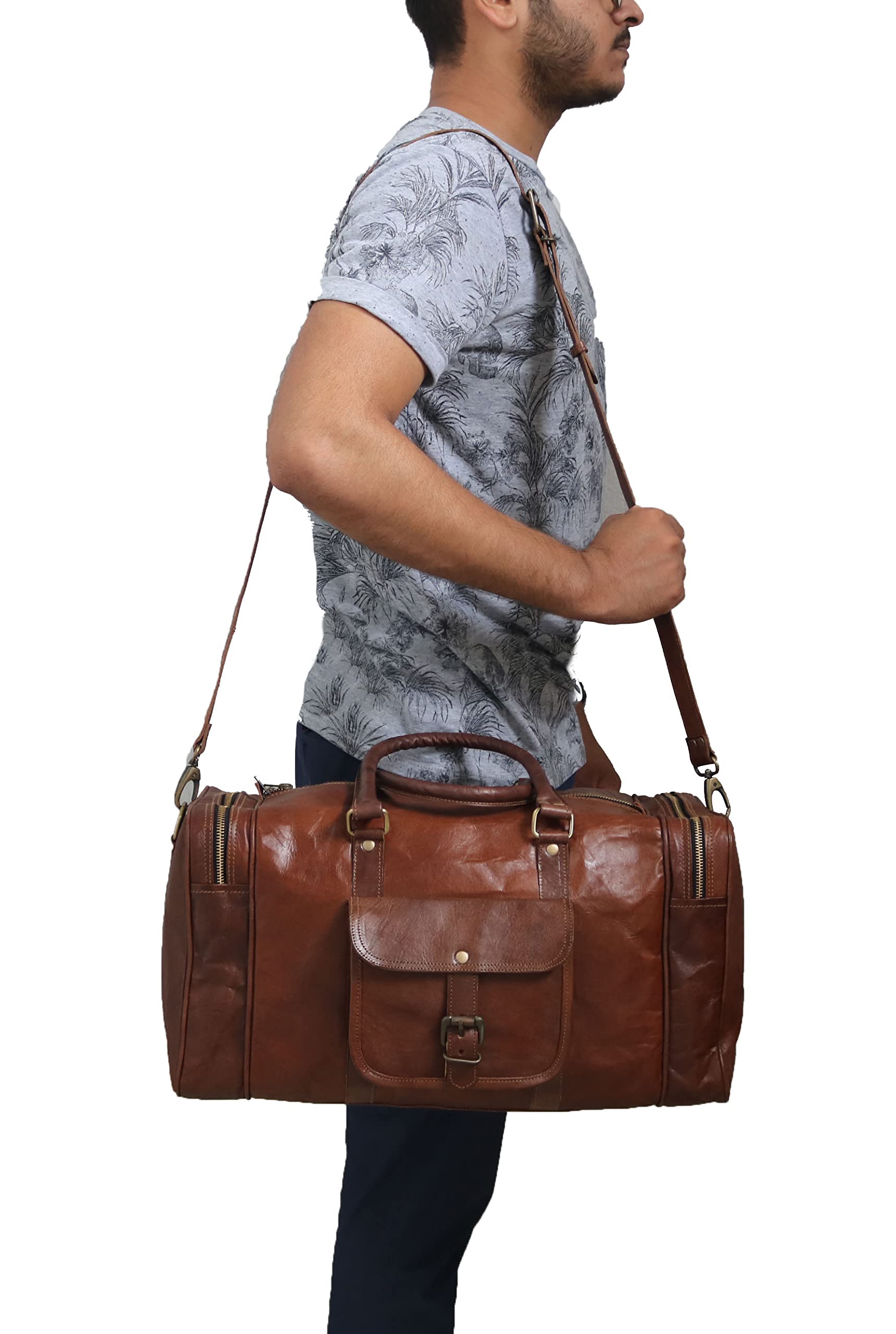 Jaald 20 Inch Genuine Leather Duffle Bag - Waterproof Travel Carry On Luggage for Gym, Overnight Trips & Weekend Getaways - Perfect for Business Travel, Sports Gear & Vacation Essentials