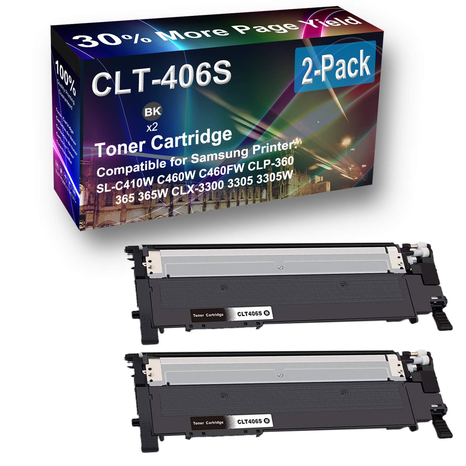 2-Pack Black High Capacity CLT-406S (CLT-K406S) Toner Cartridge - Compatible with Samsung Xpress SL-C410W, C460W, C460FW Printers - Perfect for Home & Office Printing Needs