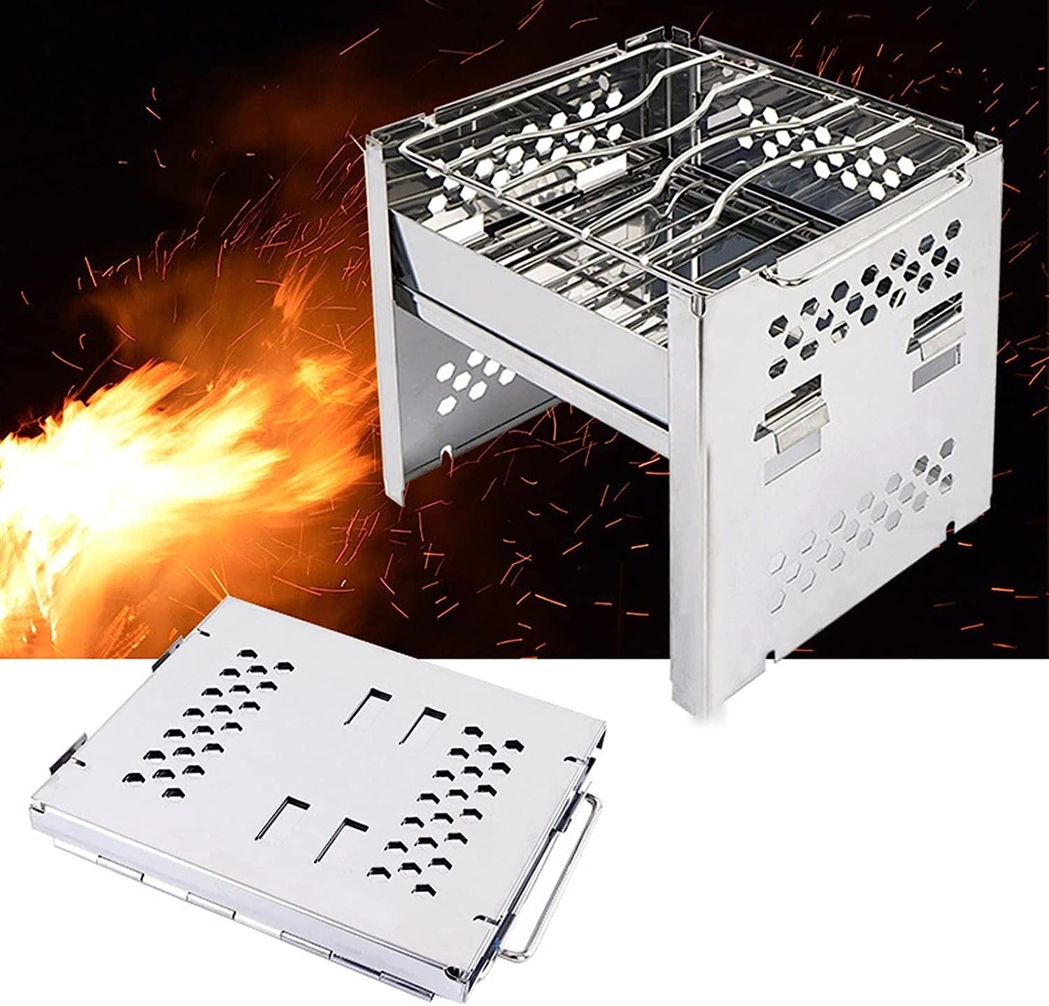 Portable Stainless Steel Gas Grill with Non-Stick Surface - Folding BBQ Stove for Outdoor Camping, Picnics & Backyard Barbecues | Perfect for Tailgating, Beach Parties & RV Trips