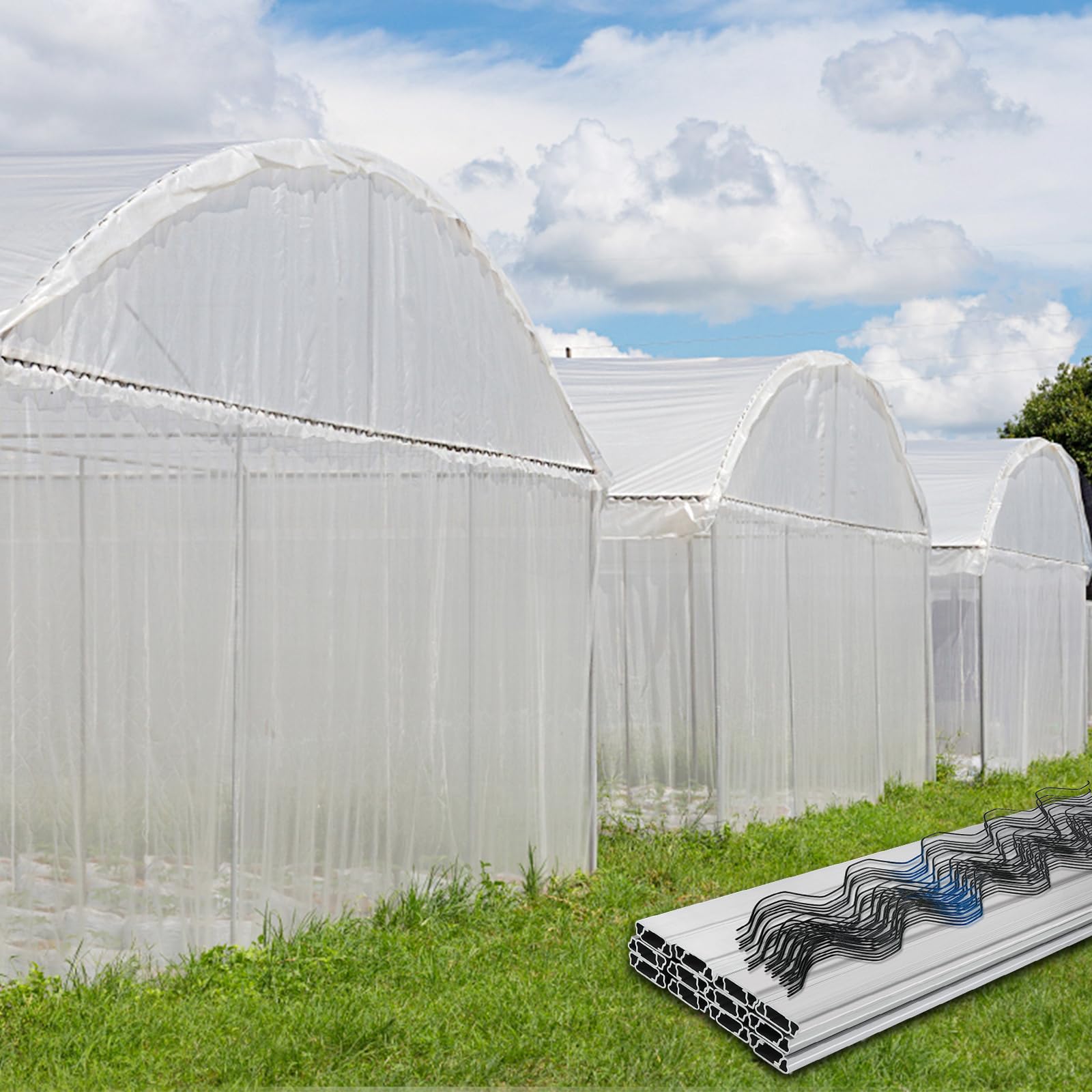 VEVOR 40-Pack Greenhouse Spring Wire & Lock Channel Kit - 6.56ft PE Coated Aluminum Alloy with Screws for Plastic Poly Film or Shade Cloth Attachment (Silver) - Perfect for DIY Greenhouse, Garden Shed & Plant Protection