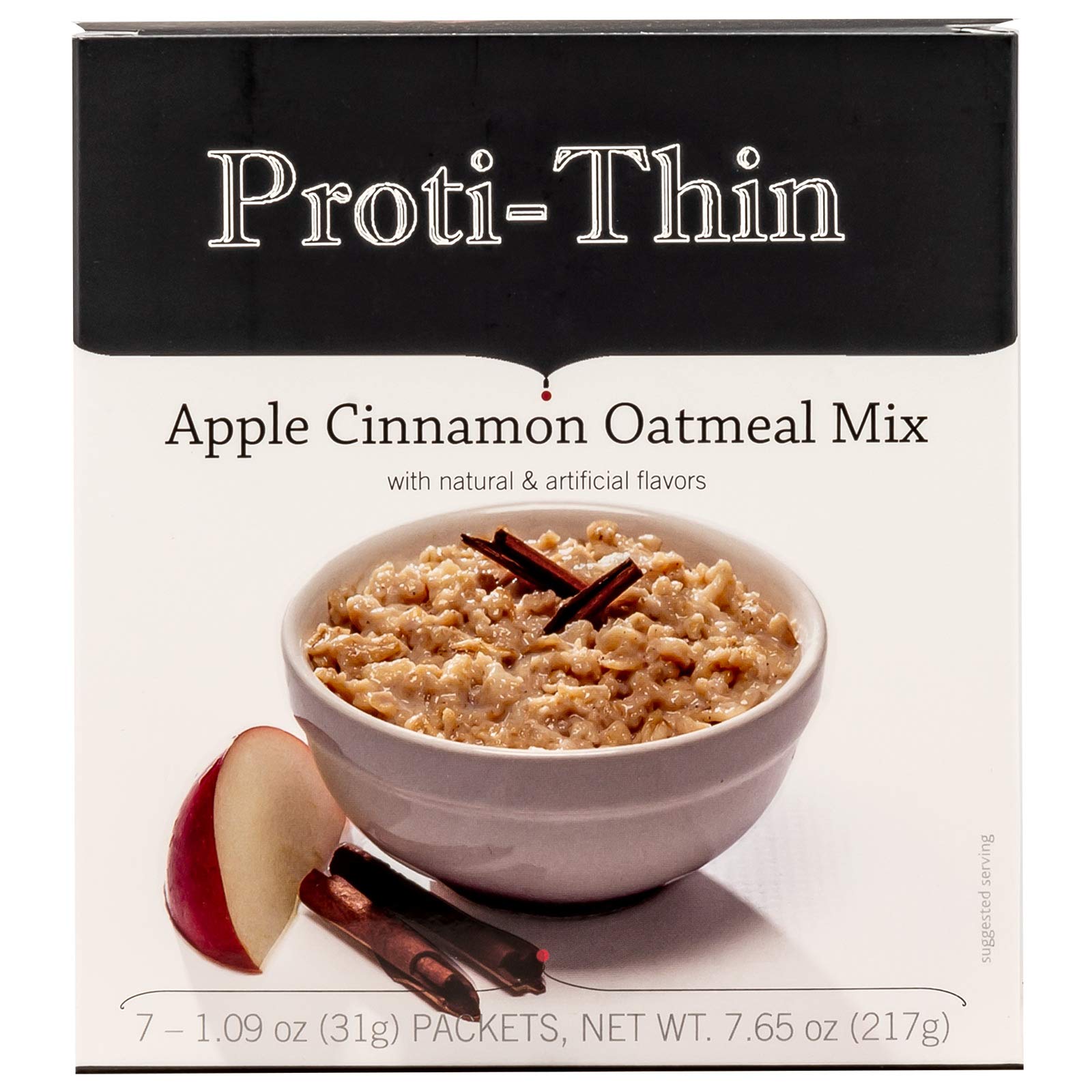 Proti-Thin High Protein Instant Apple Cinnamon Oatmeal - 15g Protein, Low Calorie, Low Fat & Sugar, Ideal Protein Compatible (7 Servings/Box) - Perfect for Breakfast, Weight Loss & Healthy Lifestyle