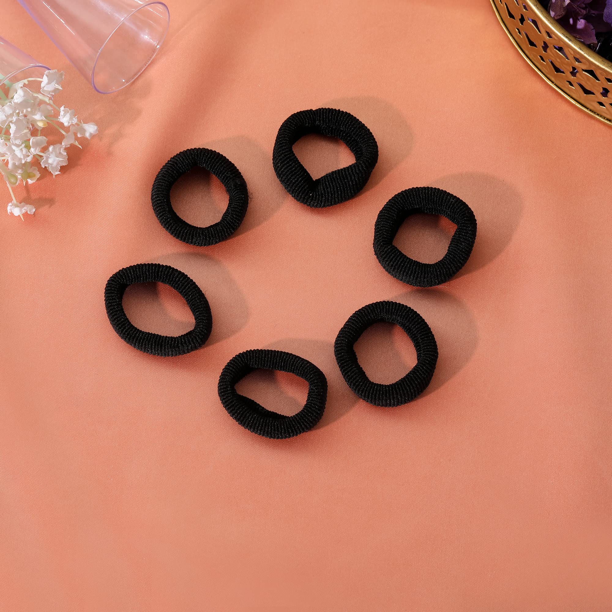 Estele Black Soft Plain Rubber Hair Bands for Women & Girls - Pack of 6 | Stretchable Ponytail Holders for Daily Use, Workouts & Hairstyling