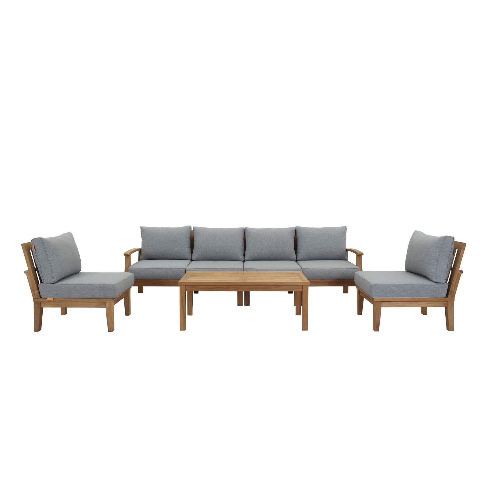Modern Contemporary Outdoor Patio Furniture Set - 3-Piece Sofa, Chair & Coffee Table in Natural Gray Wood - Perfect for Backyard, Garden or Poolside Relaxation