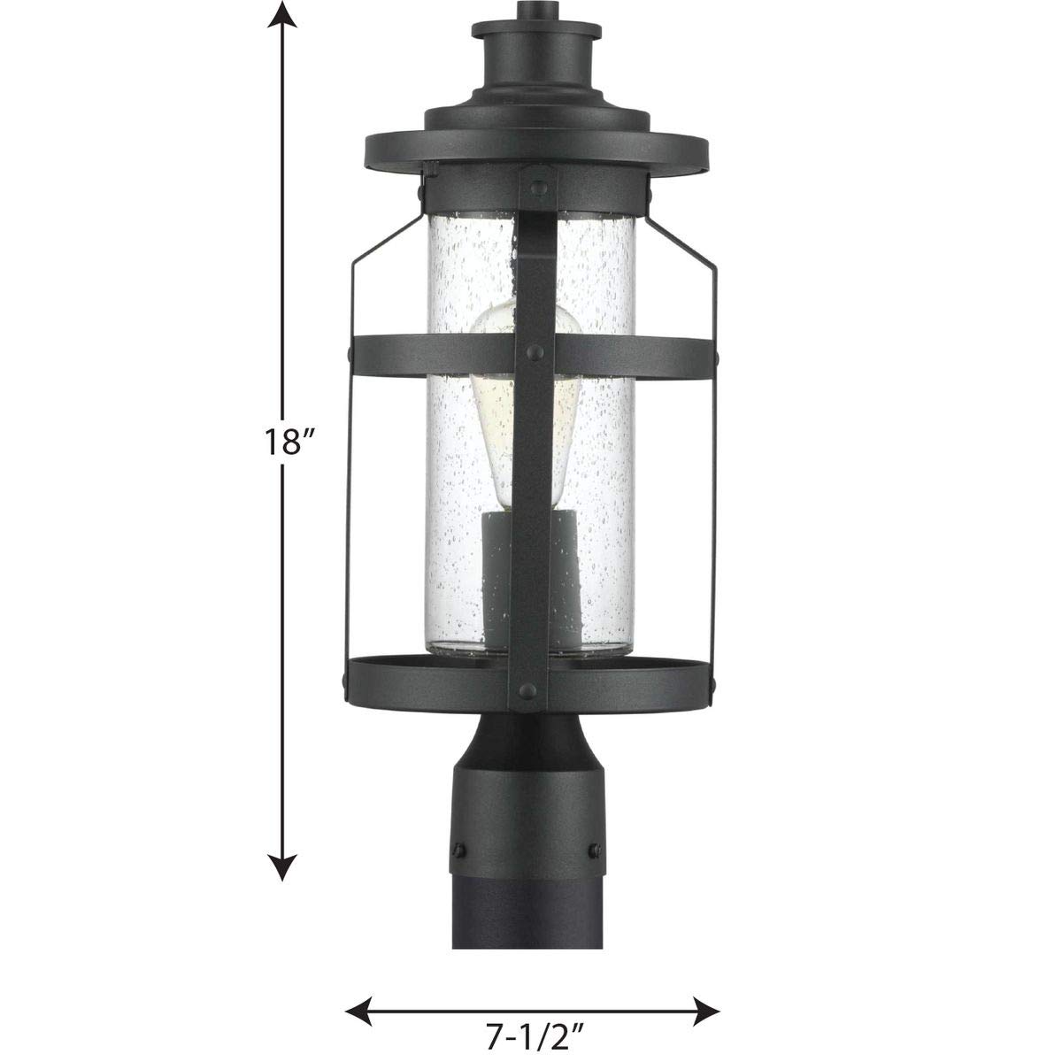 Progress Lighting Haslett Collection 1-Light Clear Seeded Glass Farmhouse Outdoor Post Lantern Light in Textured Black - Perfect for Porch, Garden, Pathway and Entryway Lighting