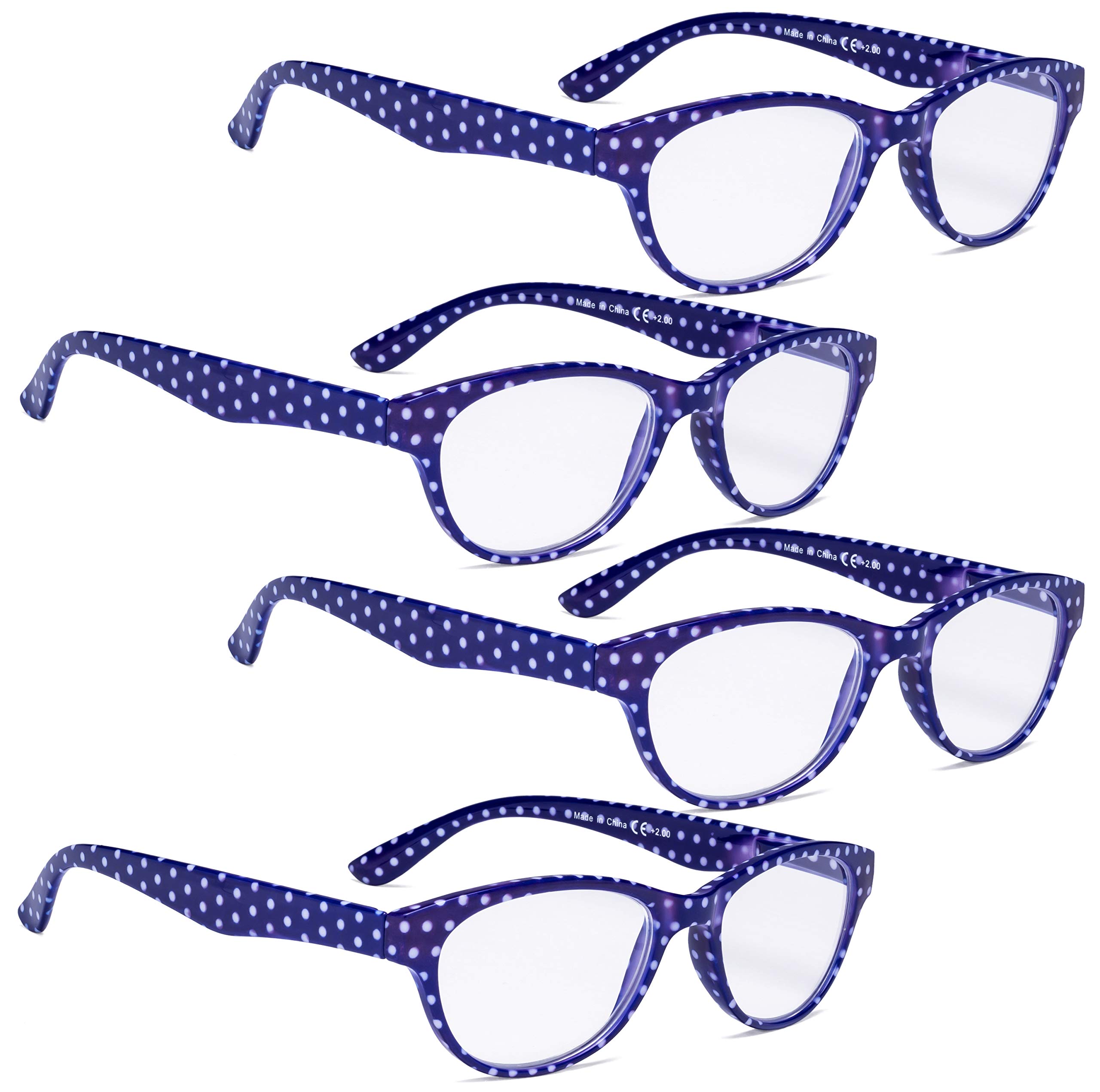 4 Pack Women's Reading Glasses - Stylish Polka Dot Cat-Eye Design for Presbyopia & Fashion | Perfect for Reading, Office Work & Daily Use