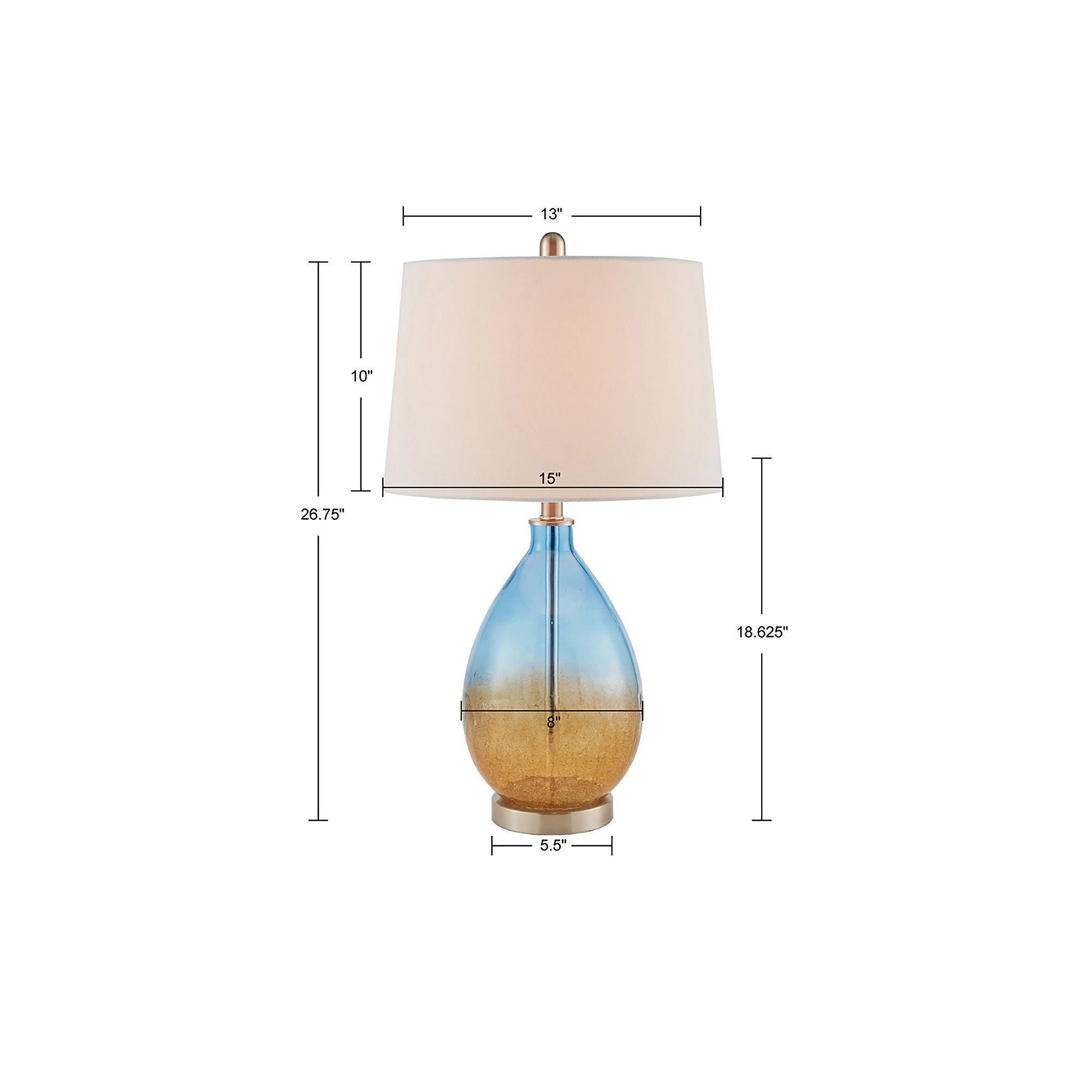 510 Design Cortina Set of 2 Piece Glass Table Lamps - Blue, Modern Home Decor for Living Room, Bedroom & Office Lighting