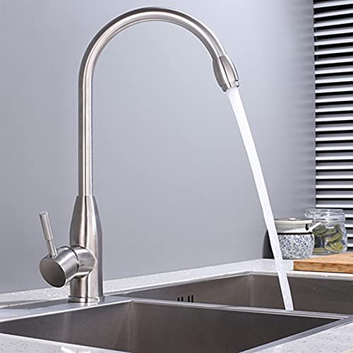 OMOONS Brushed Nickel Deck Mounted Kitchen Sink Faucet - Commercial Grade Farmhouse Bar Tap with Hot & Cold Water Mixer - Perfect for Restaurants, Coffee Shops and Home Kitchens
