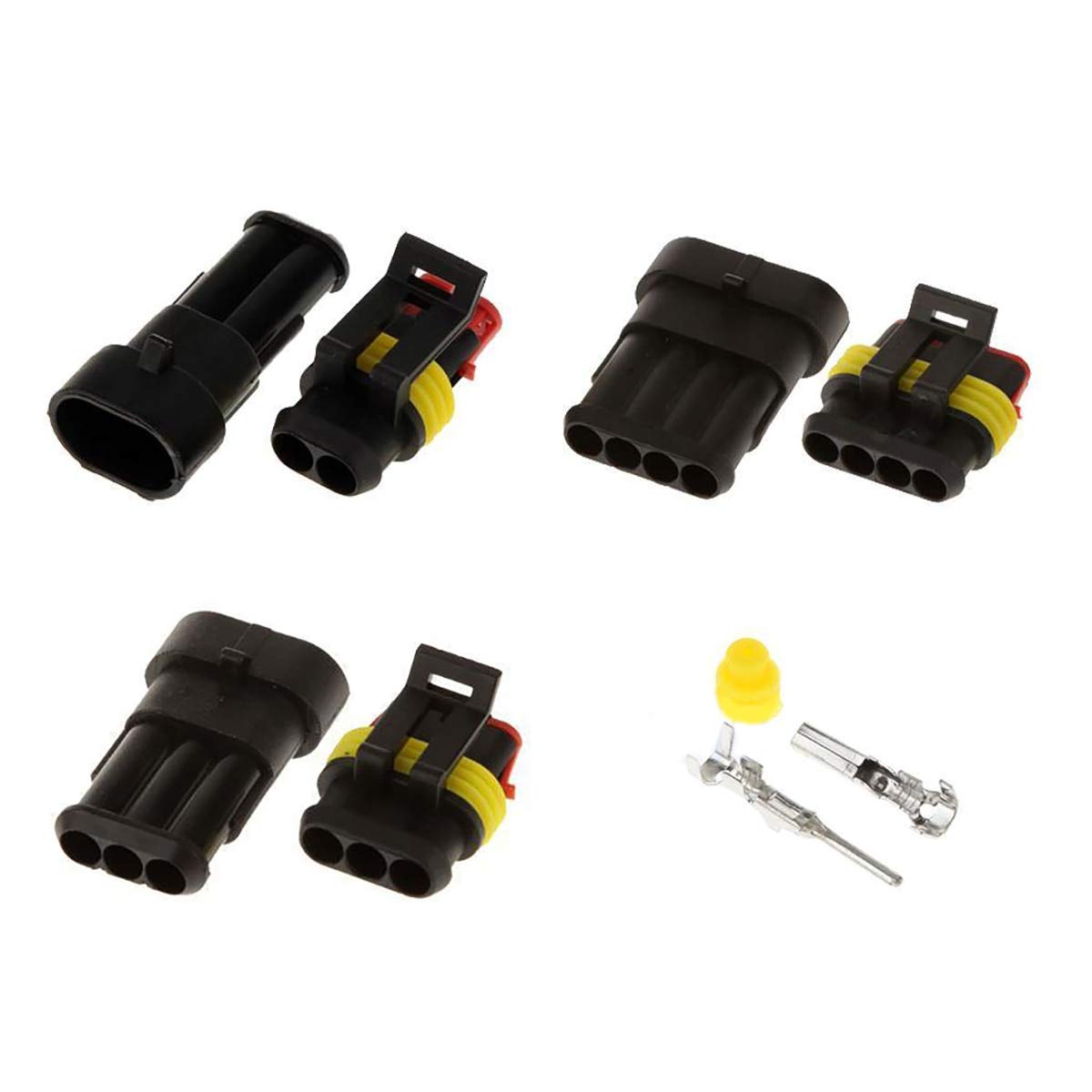 Mayitr 15Pcs IP68 Waterproof Connector Kit - 2/3/4 Pin Auto Electrical Plugs for Cars & Marine