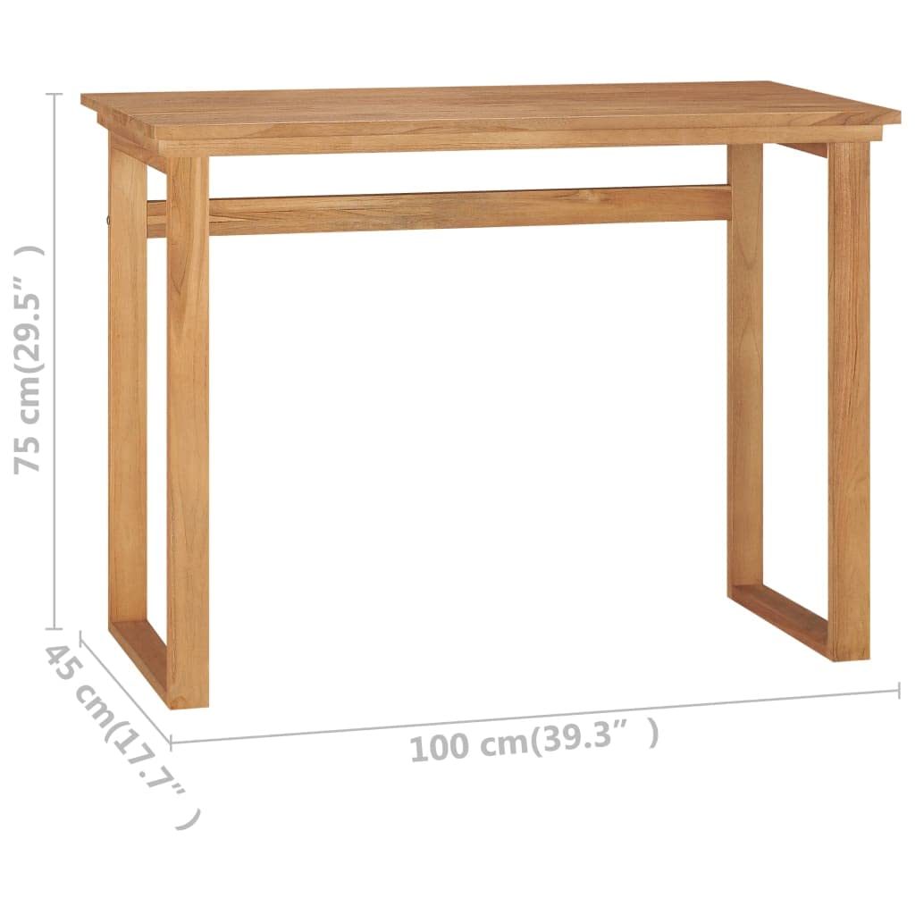 vidaXL Solid Teak Wood Desk - Rustic Farmhouse Style Medium-Sized Brown Writing Table | Perfect for Home Office, Study Room & Living Room as Computer Desk or Console Table