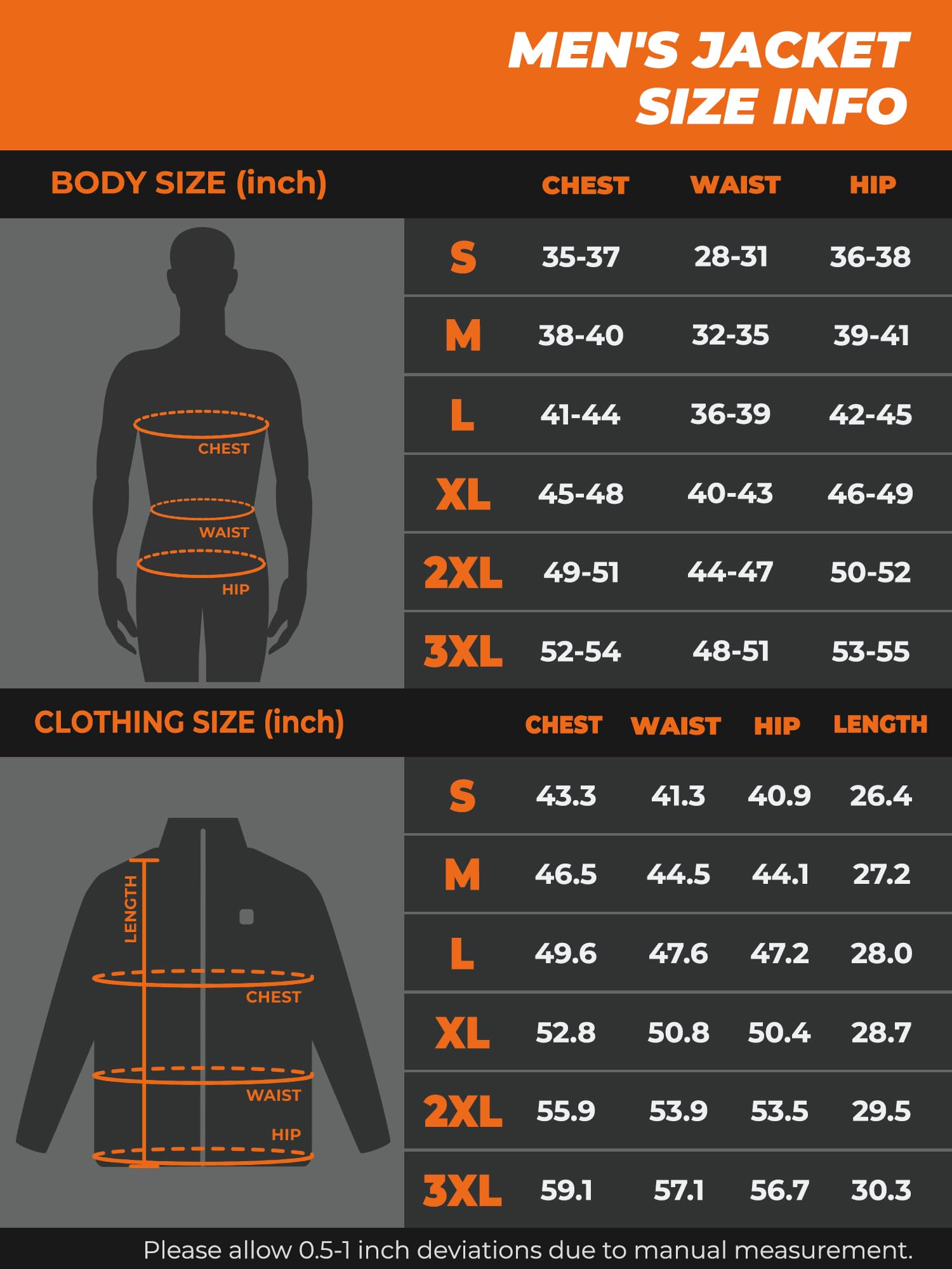 ORORO Men's Heated Jacket with Rechargeable Battery - Winter Heated Coat with Detachable Hood for Outdoor Activities (Charger Not Included) - Perfect for Skiing, Hiking & Cold Weather Commuting