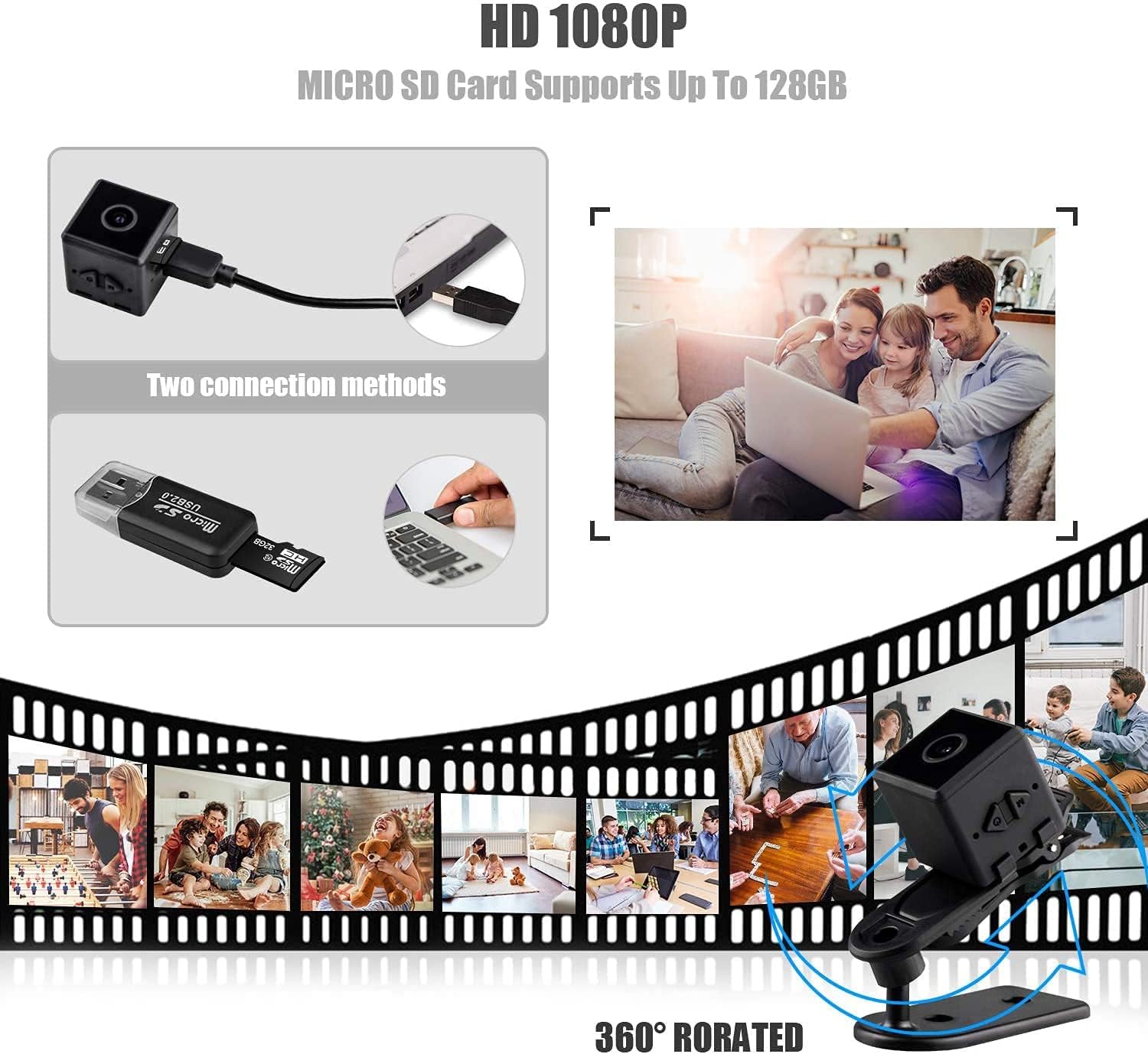 Mini Wireless Hidden Camera with Motion Detection & Night Vision - Portable Nanny Cam for Home Security, Pet Monitoring (No WiFi Needed) - Ideal for Indoor Surveillance, Baby & Elderly Care, Pet Watching