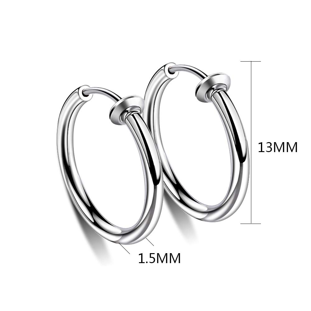 6 Pairs 13MM Stainless Steel Clip-On Earrings for Men & Women - Hypoallergenic Non-Pierced Huggie Hoop Earrings Set in Rose Gold, Black & Silver | Perfect for Sensitive Ears, Daily Wear, Work & Special Occasions