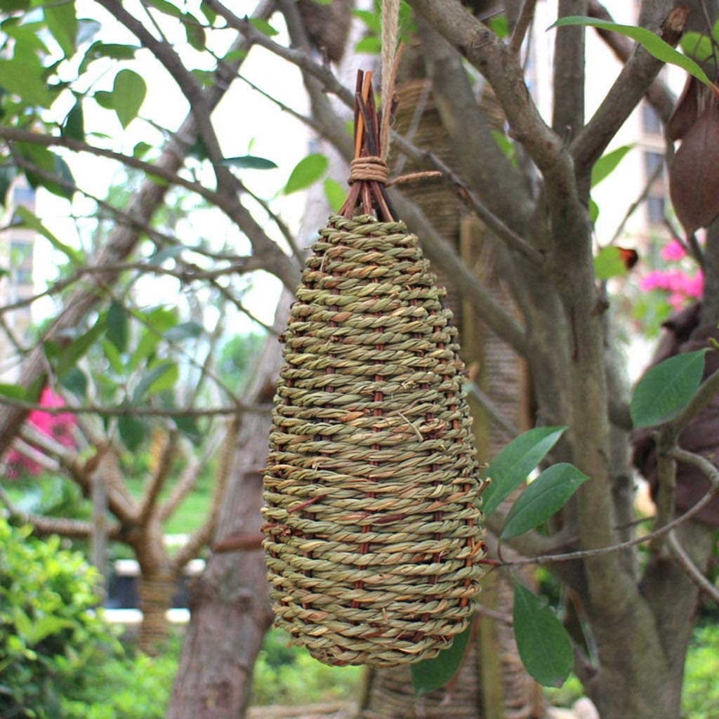 Natural Fiber Hanging Bird House for Finches - Outdoor Bird Nest Hut, Cage Shelter & Hideaway - Perfect for Garden, Patio, and Backyard Bird Watching