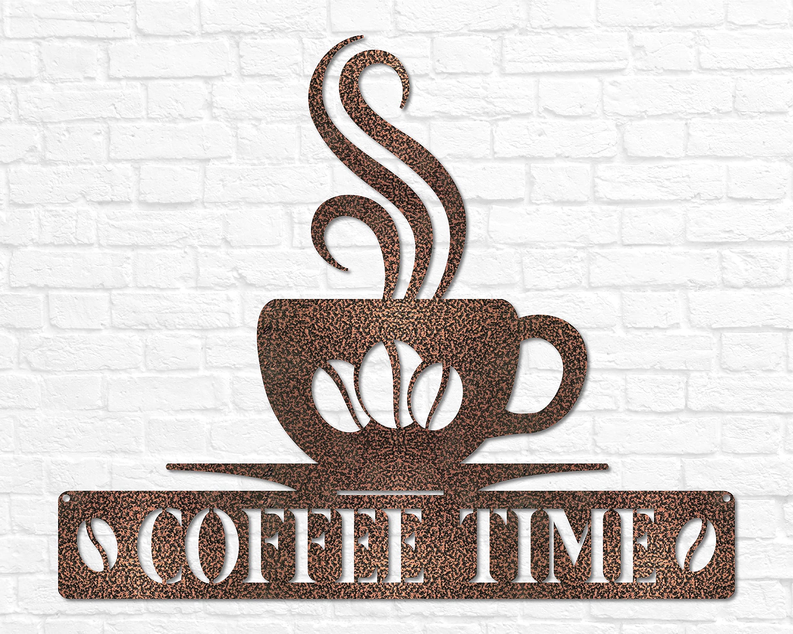 Coffee Sign Metal Wall Art for Kitchen Decor, Steel Coffee Time Sign, Rustic Coffee Wall Decor for Home, Cafe, or Office