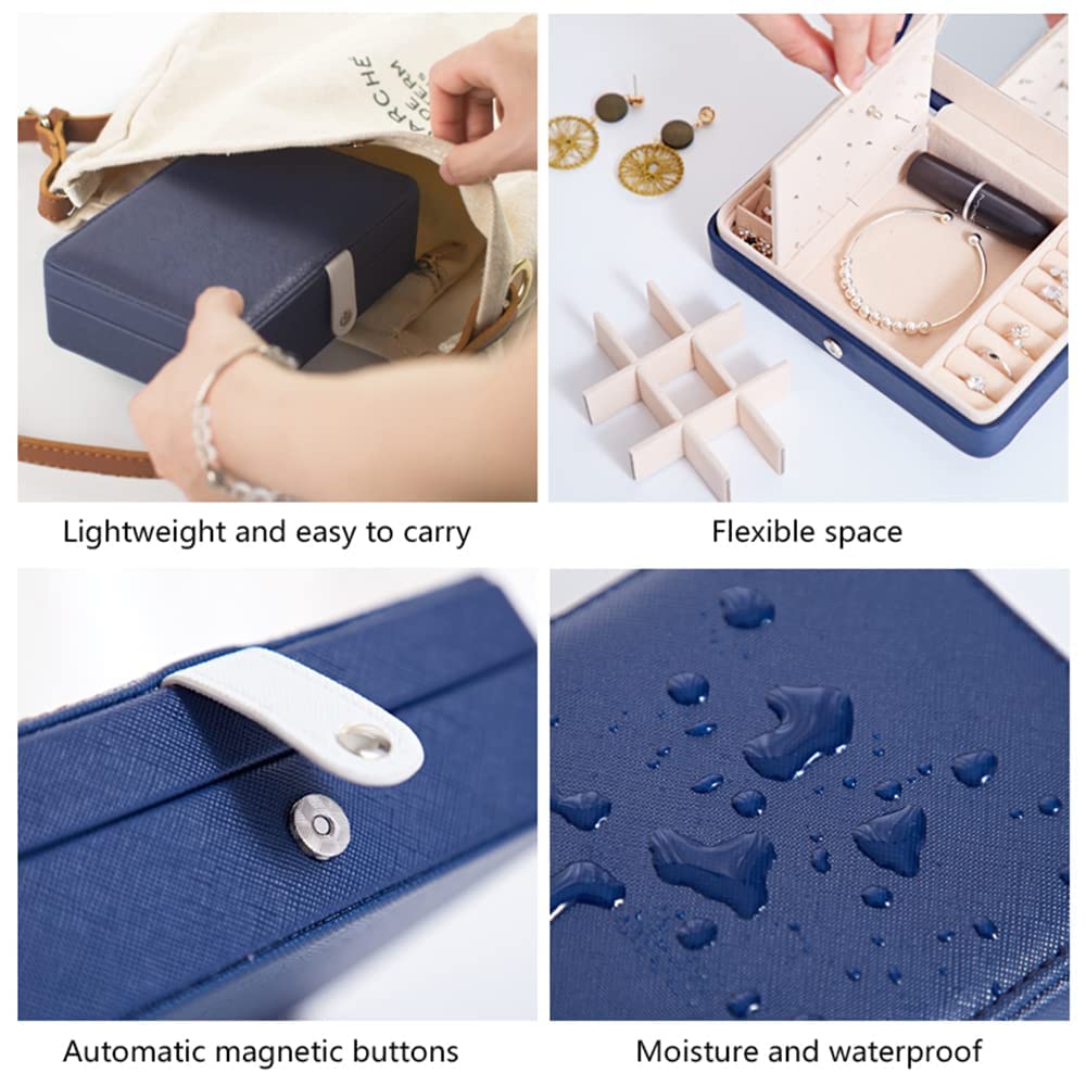 Double Layer Travel Jewelry Organizer Box - Small Jewelry Case for Necklace & Ring Storage - Portable Mini Jewelry Organizer for Women & Girls - Perfect Gift for Travel, Home & Office Use (Sky Blue)