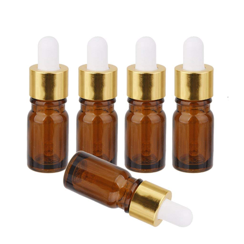 5 Pack Amber Glass Dropper Bottles with Pipette - 1oz (30ml) Essential Oil Bottles for DIY Aromatherapy, Perfume, CBD Oil & Skincare - Reusable Leak-Proof Storage Containers for Home & Travel Use
