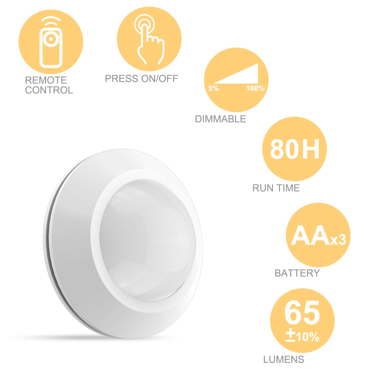 HONWELL Puck Lights with Remote - 6 Pack Cordless Battery Powered LED Closet Lights, Under Cabinet Lighting for Kitchen, Shelf, Wardrobe - Tap & Push Button Operation for Easy Use