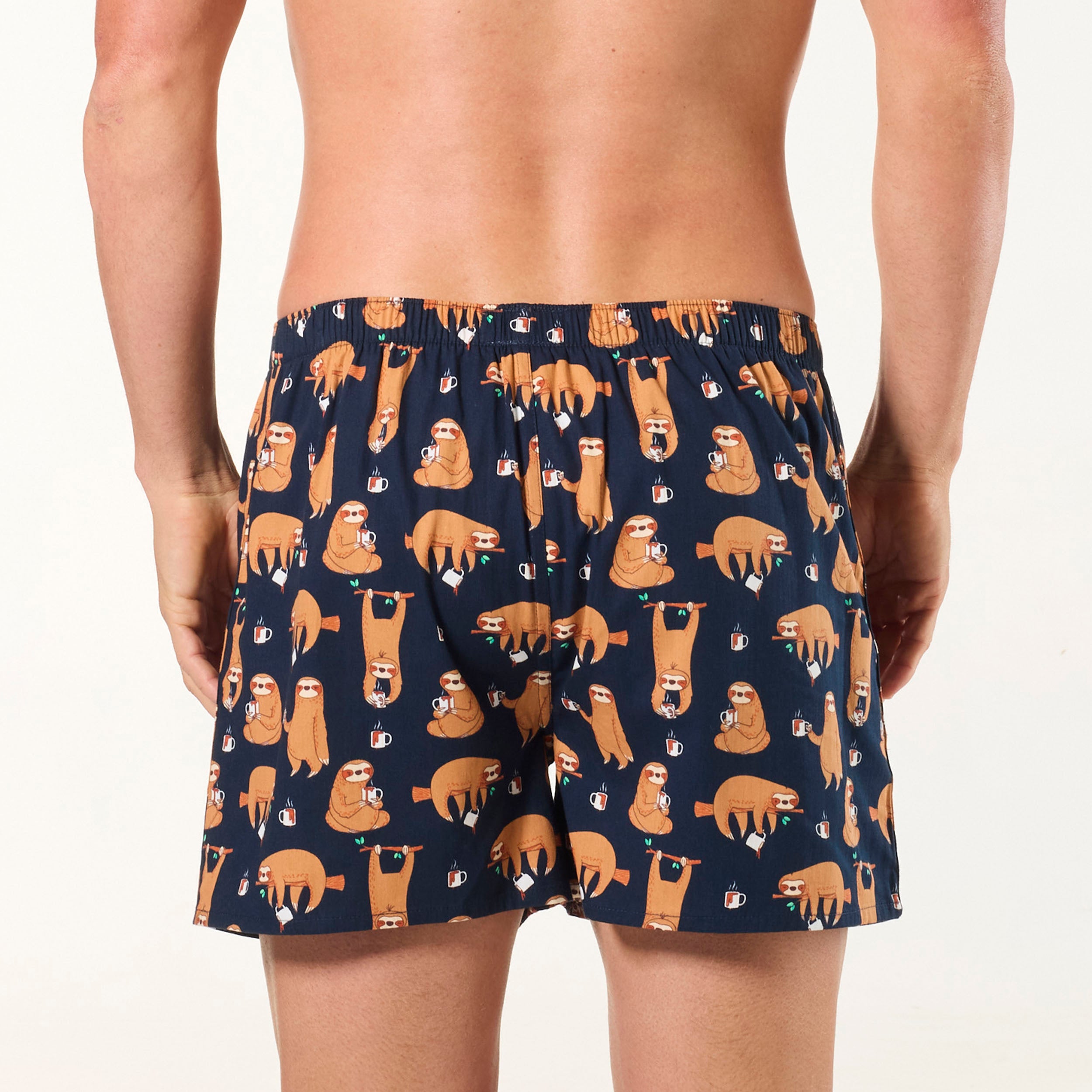 Men's Hangin' Sloths Cotton Boxer Shorts - Soft & Breathable Underwear for Casual Wear & Lounging - Navy Blue