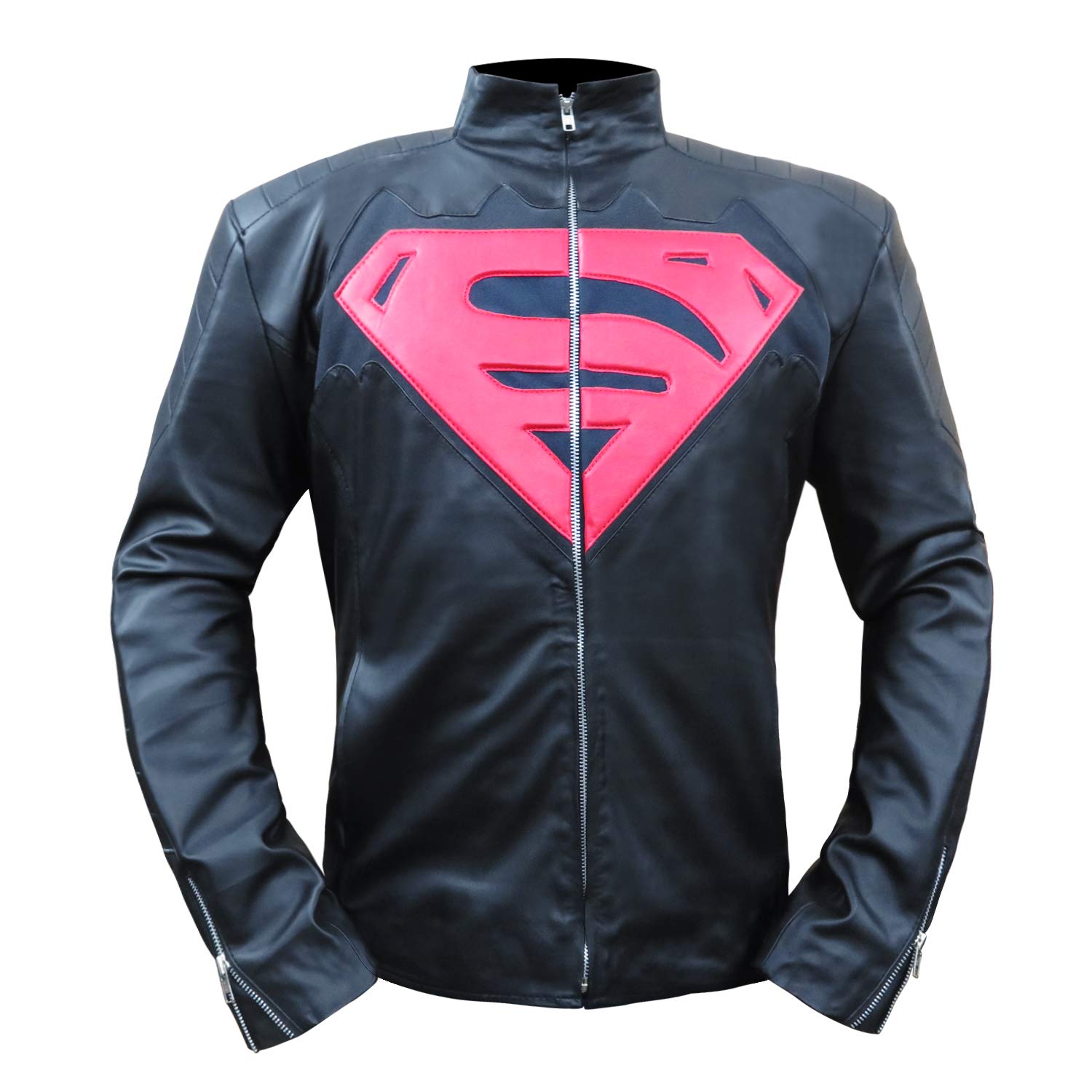 DOJ Bat Men's Black Faux Leather Jacket - Motorcycle Coat with S Logo - Stylish Biker Jacket for Men - Perfect for Riding, Casual Wear & Night Out