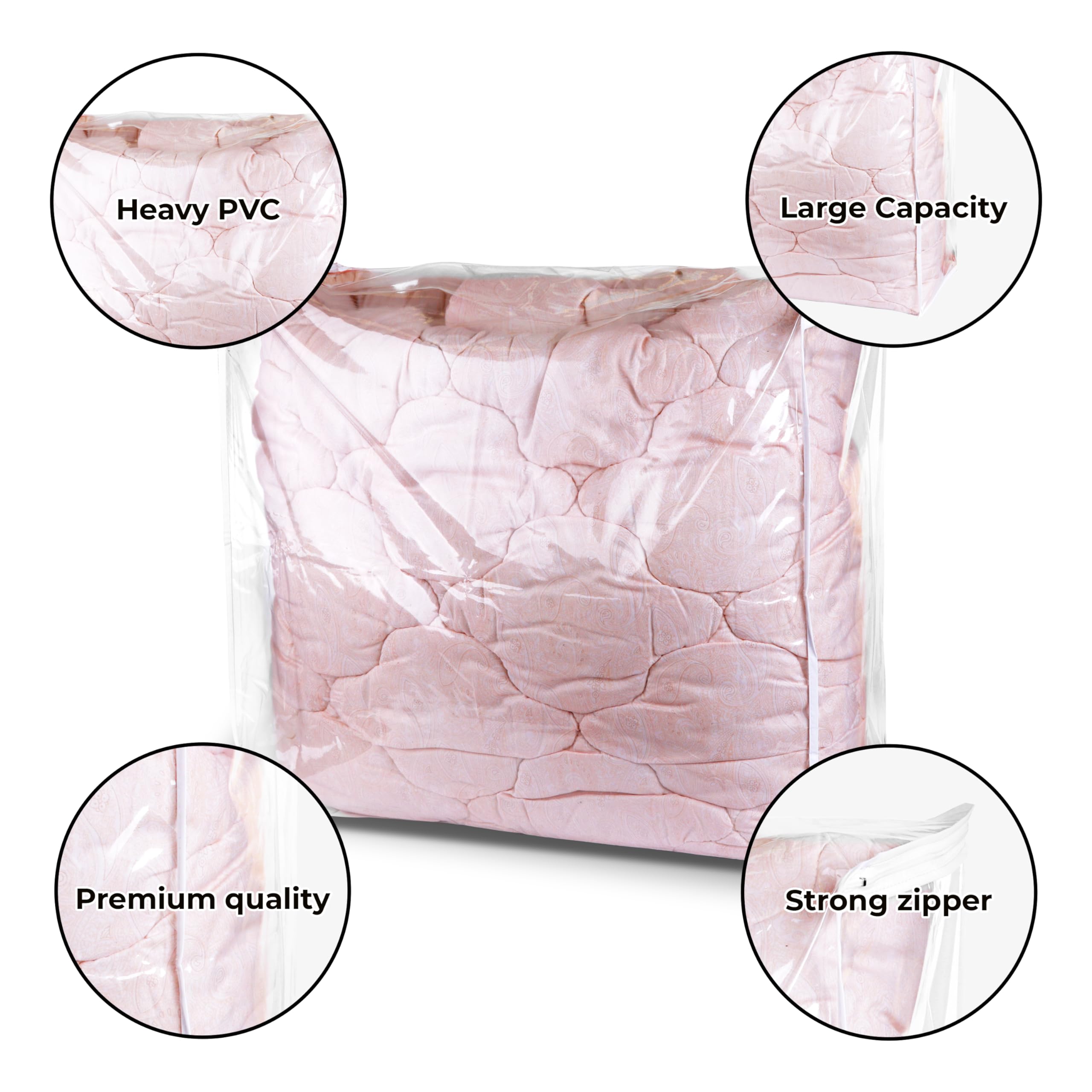 Set of 2 Clear PVC Zippered Storage Bags 24x20x11 Inch - Vacuum Seal Clothes Organizer, Space Saving Comforter & Blanket Bags for Travel, Seasonal Storage & Home Organization