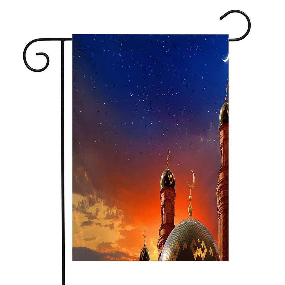 Ramadan Dubai Arab Themed Welcome Garden Flag - 12x18 Inch Fantasy Star Moon Dome Architecture Design for Patio Lawn Outdoor Home Decor, Perfect for Eid Celebrations & Seasonal Gifts