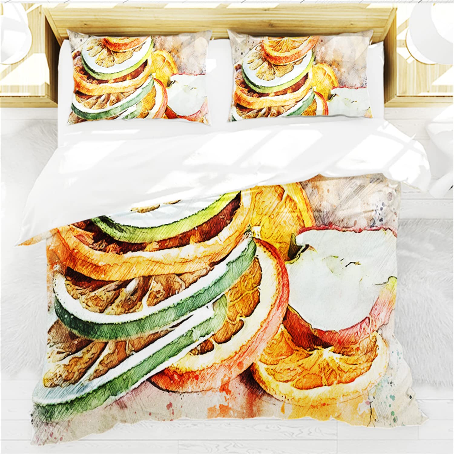 Fresh Fruit Duvet Cover Set - Apple, Orange, Lemon, Mushroom & Pineapple Print - Twin/Full/Queen/King Size Bedding with Pillowcases (Queen-4pcs) - Perfect for Kids' Rooms, Summer Bedding & Tropical Themed Decor