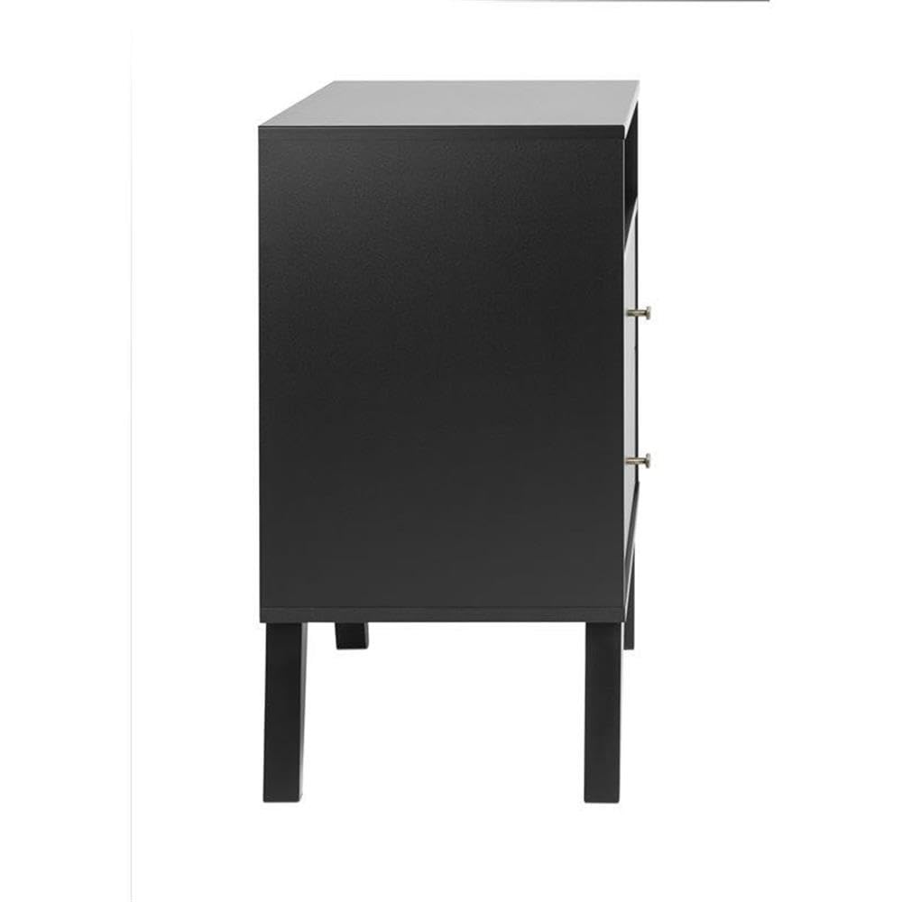 Mid Century Modern Nightstand Set of 2 - Black 2-Drawer Tall Bedside Tables for Bedroom Furniture | Home Square Nightstands for Small Spaces & Guest Rooms