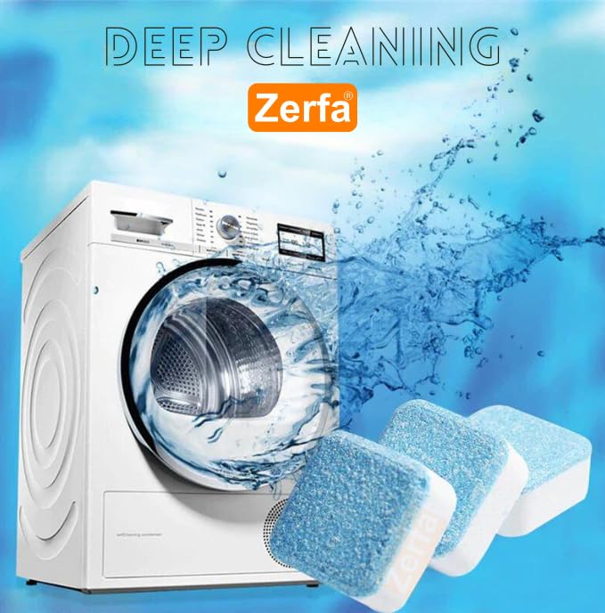 Zerfa 24-Pack Washing Machine Deep Cleaner & Descaling Tablets - Effective Stain Remover for All Front & Top Load Washers - Perfect for Automatic Tub & Drum Cleaning - Ideal for Laundry Maintenance & Odor Removal