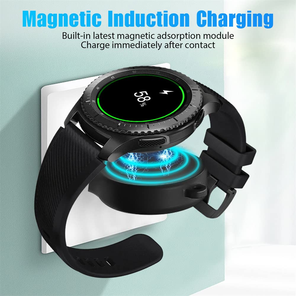 Portable Samsung Galaxy Watch 7 6 5 Wireless Charger - USB Travel Cordless Charging Keychain for Galaxy Watch 7 Ultra 6 Classic 5 Pro 4 Classic 3 & Active 2 - Fast Charging Accessories for Gym Office Home Travel (Black)