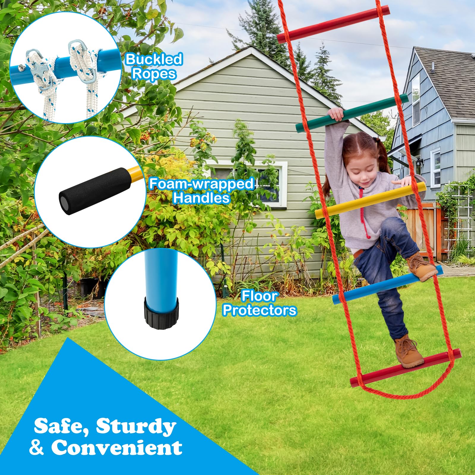 **HONEY JOY 7-in-1 Kids Climbing Gym Set for Toddlers - Indoor Metal Playground with Rope Ladder, Pull-up Bar, Monkey Bars & Gymnastic Rings - Safe & Durable Wall-Mounted Exercise Equipment for Home, Playroom, or Backyard Fun**