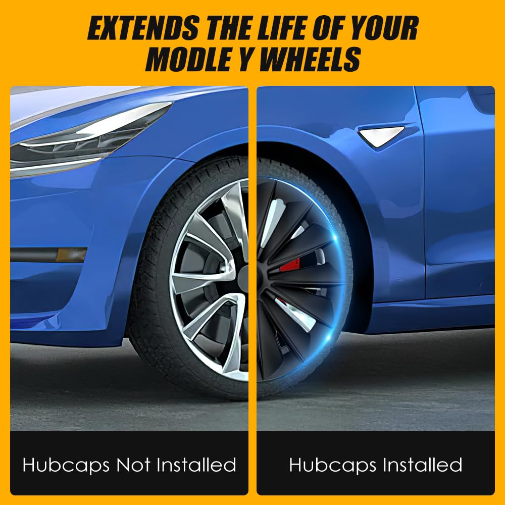 19 Inch Wheel Covers for Tesla Model Y (4-Piece Set) | ABS Hubcaps Compatible with 2019-2024 Model Y | OEM Style Replacement Rim Covers in Matte Black | Perfect for Road Protection & Enhanced Vehicle Appearance