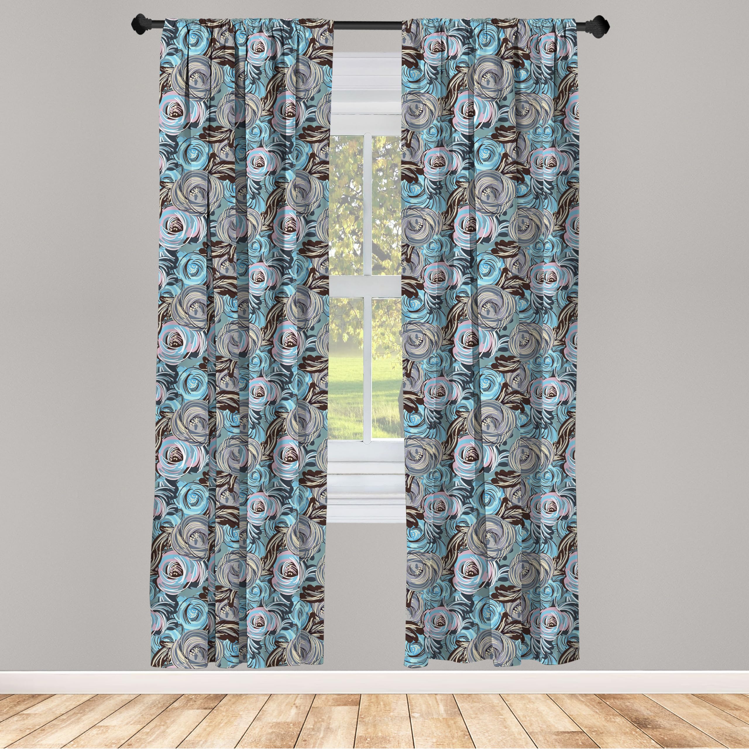 Ambesonne Floral Window Curtains - 2-Panel Set with Rod Pocket, 28