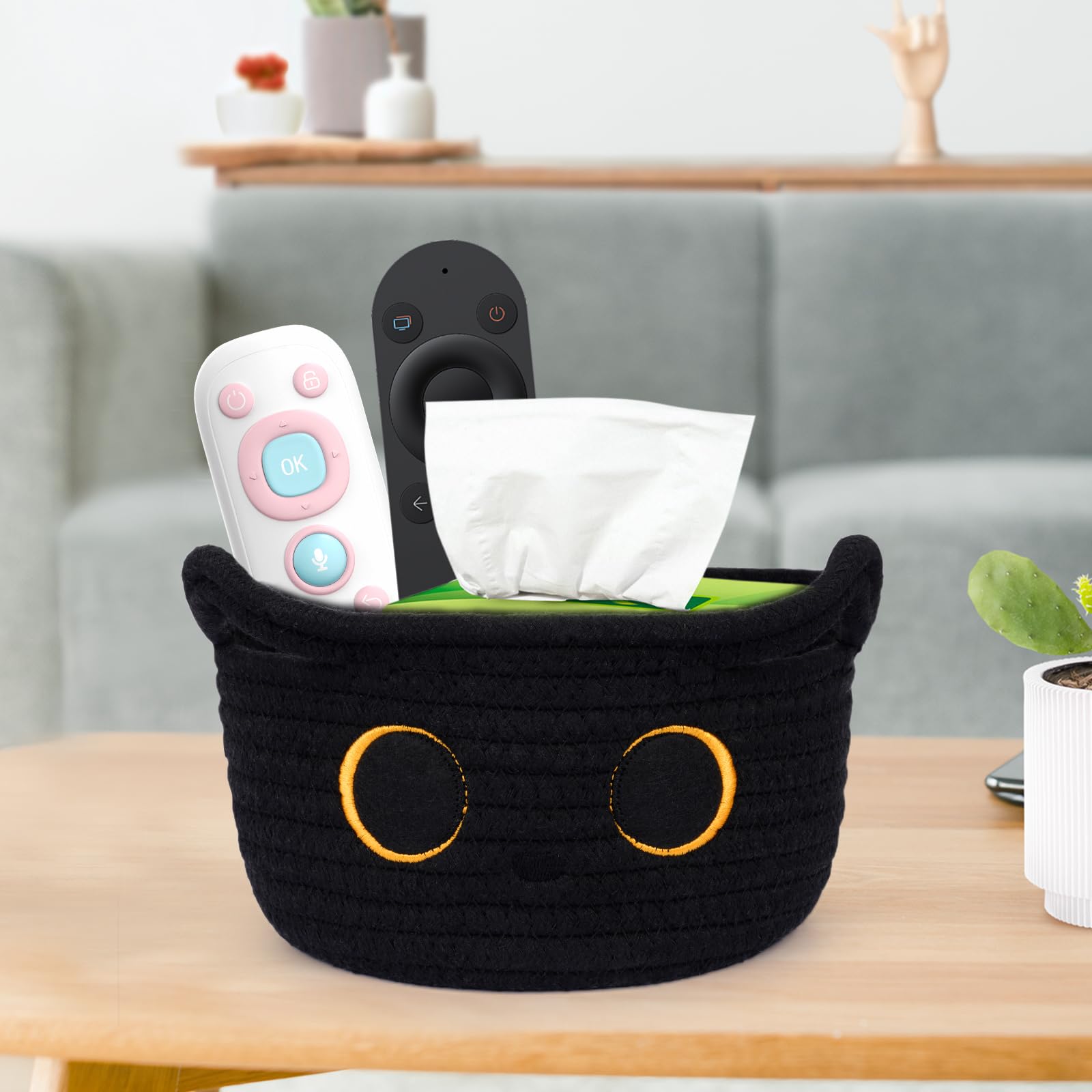 Black Cat Cotton Rope Storage Basket - 8.5×4.5 Inch Woven Nursery Organizer for Baby Blankets, Toys & Gifts | Perfect for Pet Lovers, Nursery Decor & Home Organization