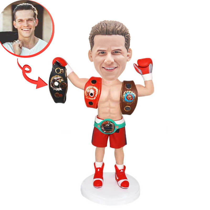 Golden Belt Boxing King Custom Bobblehead - Personalized Sports Collectible for Boxing Fans, Office Desk Decor, and Gift Ideas